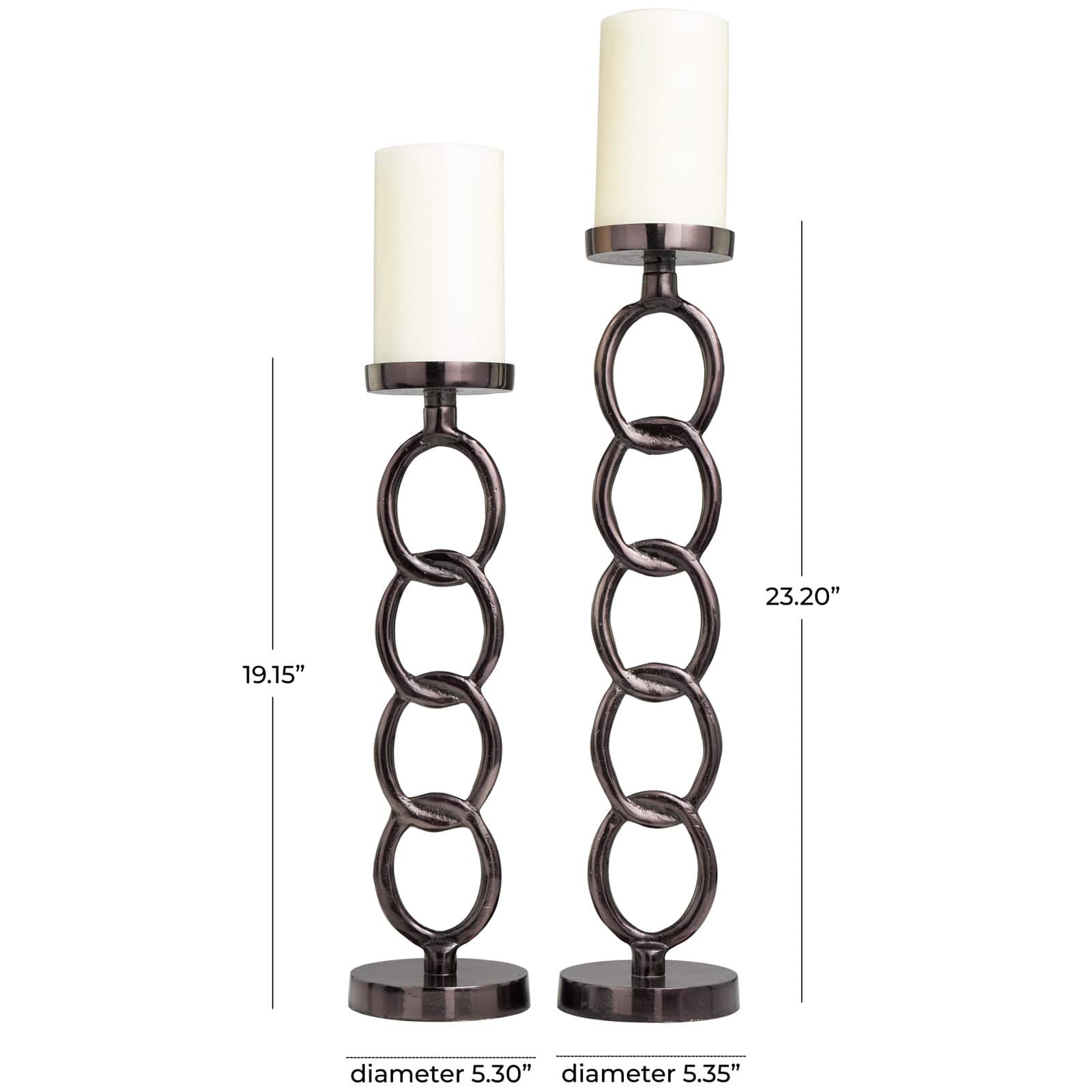 Dark Gray Metal Chain Link Geometric Candle Holder Set