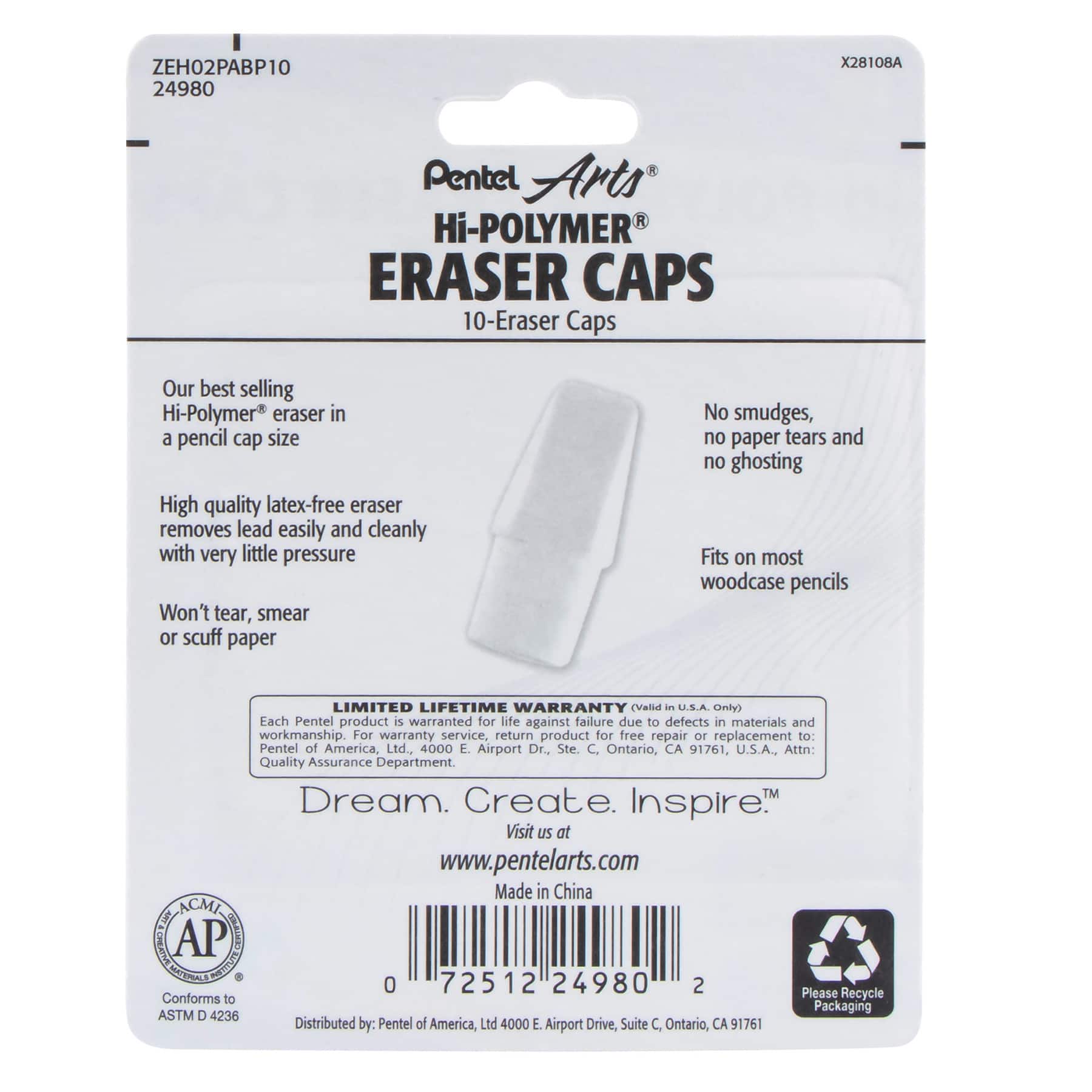 Pentel® Hi-Polymer® White Cap Erasers, 6 Packs of 10