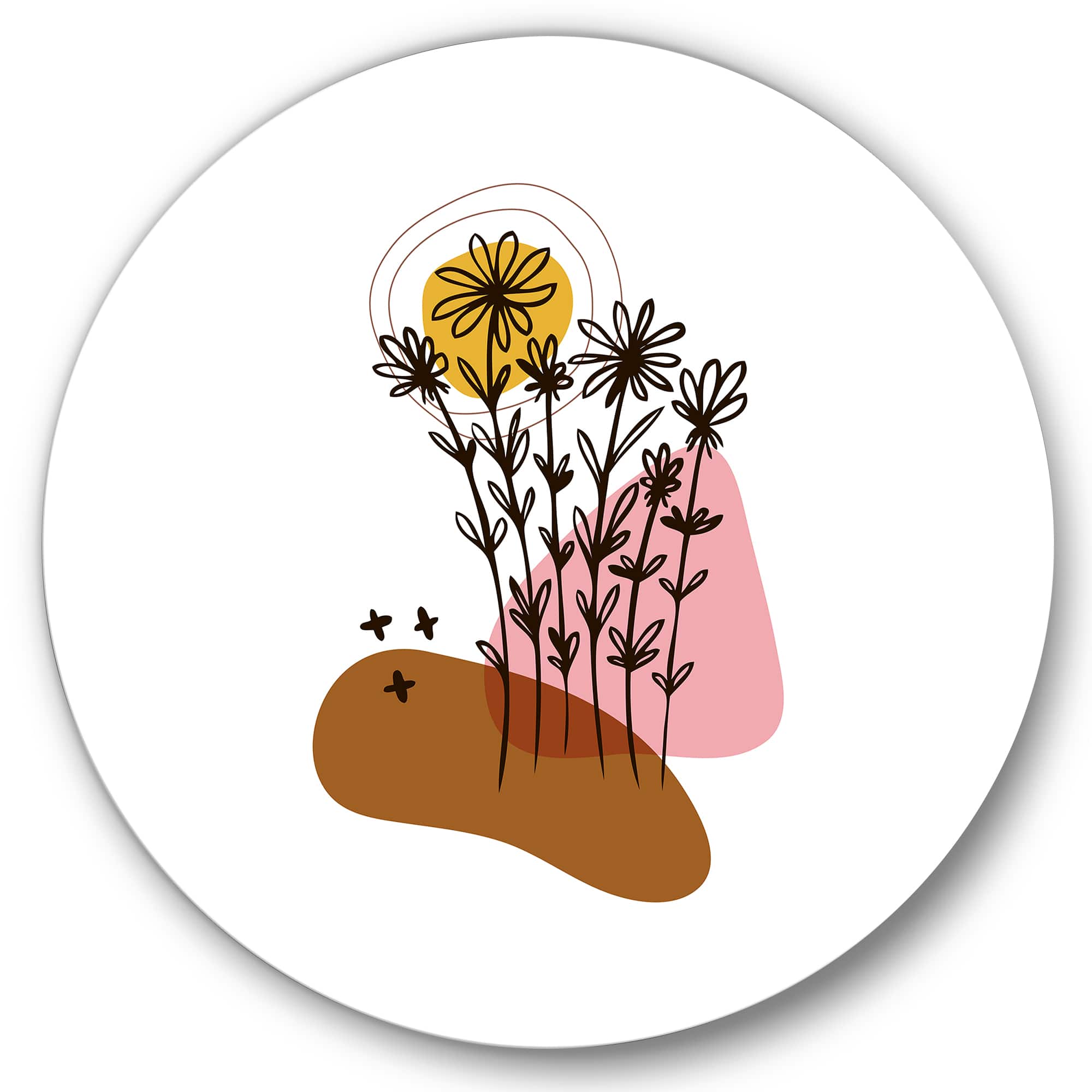 Designart - Elementary Shapes With Abstract Flowers Plants I - Modern Metal Circle Wall Art