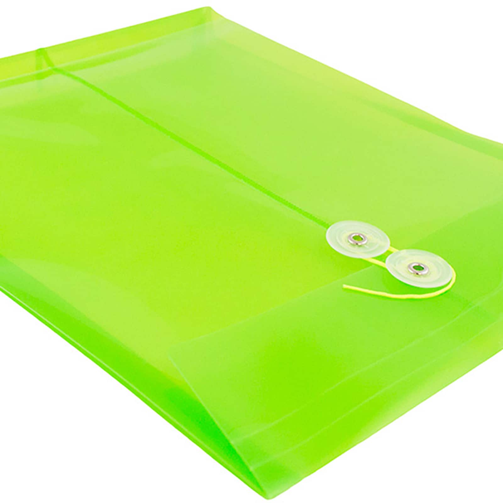 JAM Paper 9.75" x 13" Lime Green Plastic Button String Open End Envelopes, 108ct.
