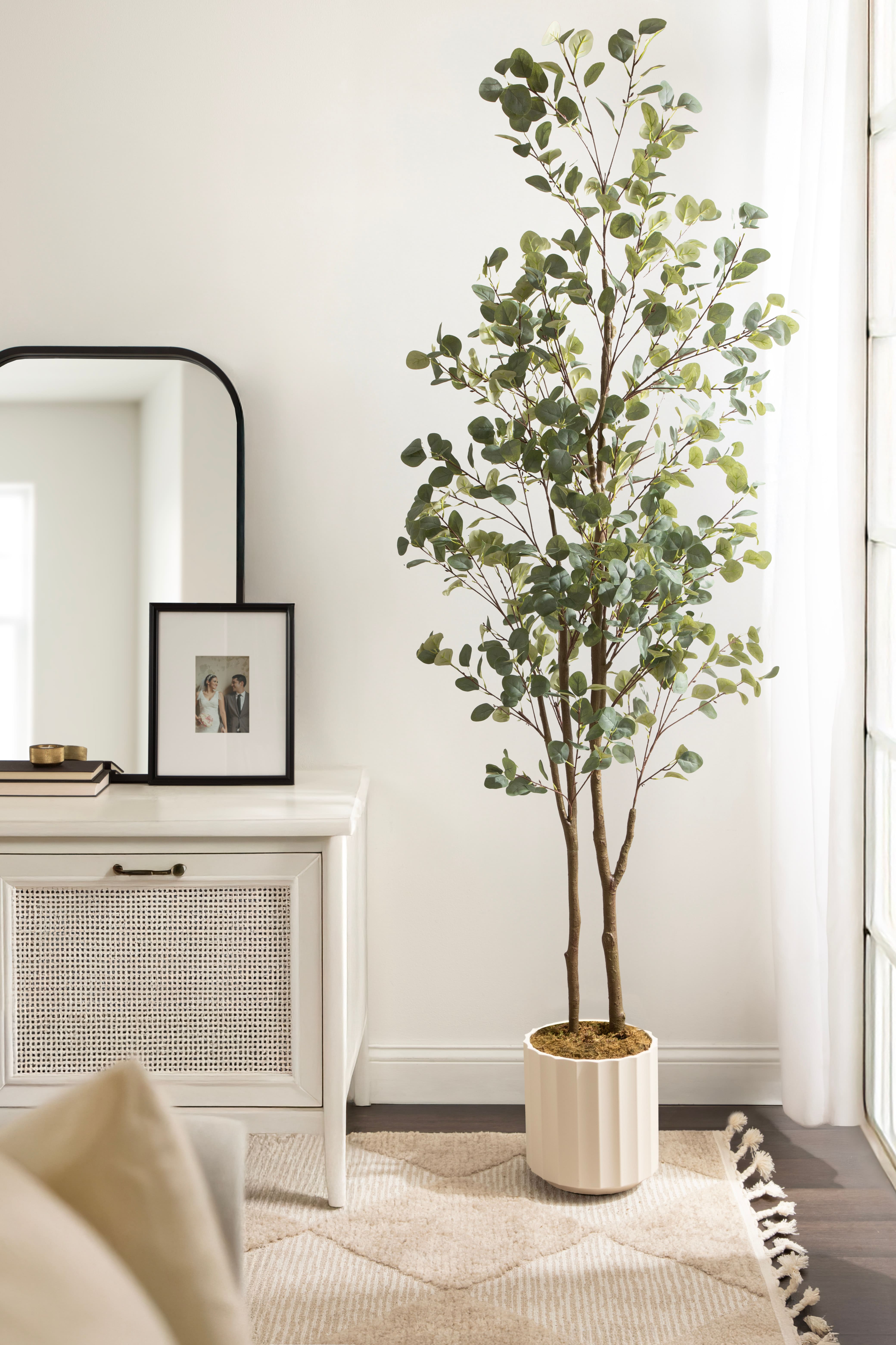 Kate and Laurel 8ft. Green Eudora Faux Eucalyptus Tree in White Planter