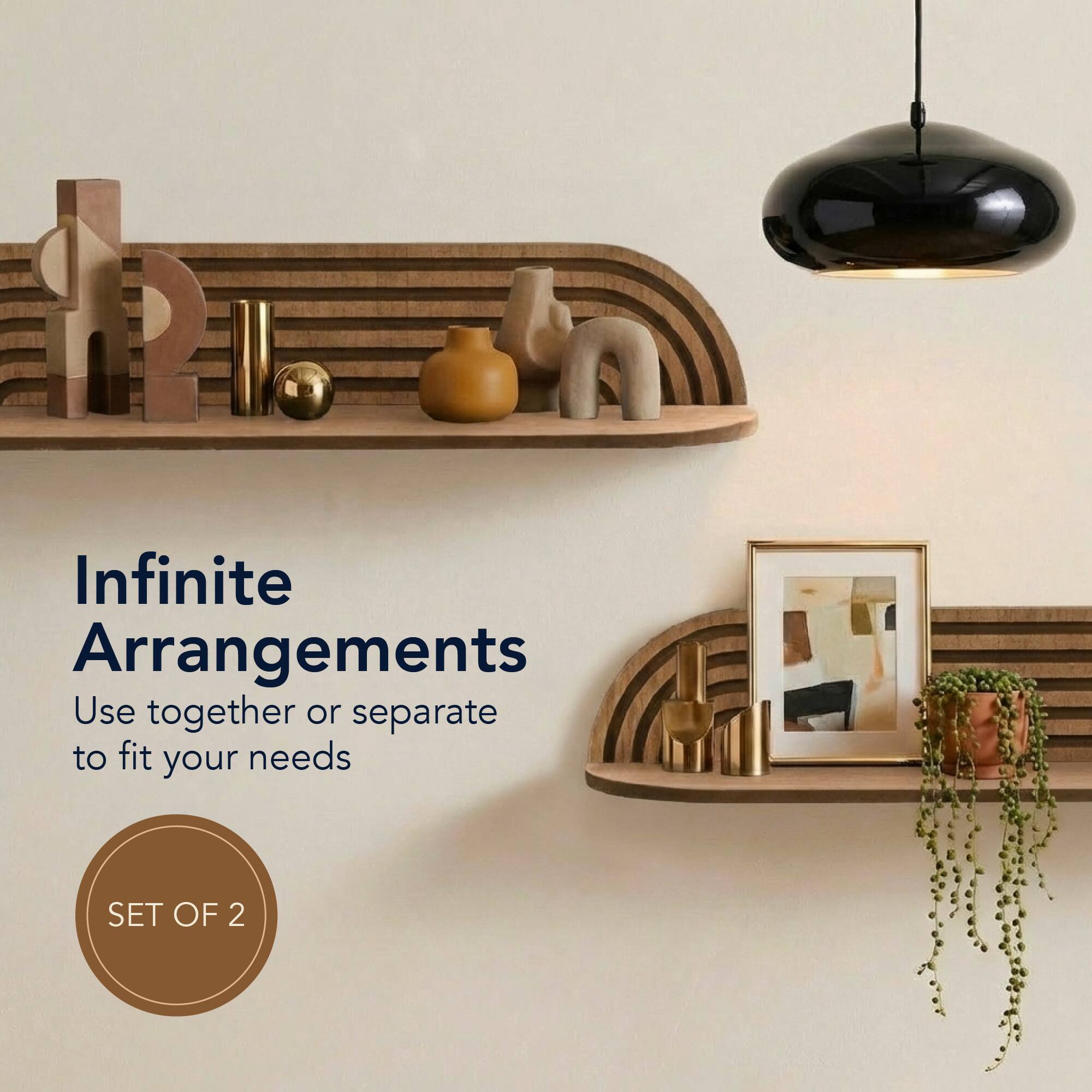 American Art Decor Dark Walnut Floating Wall Shelves Set