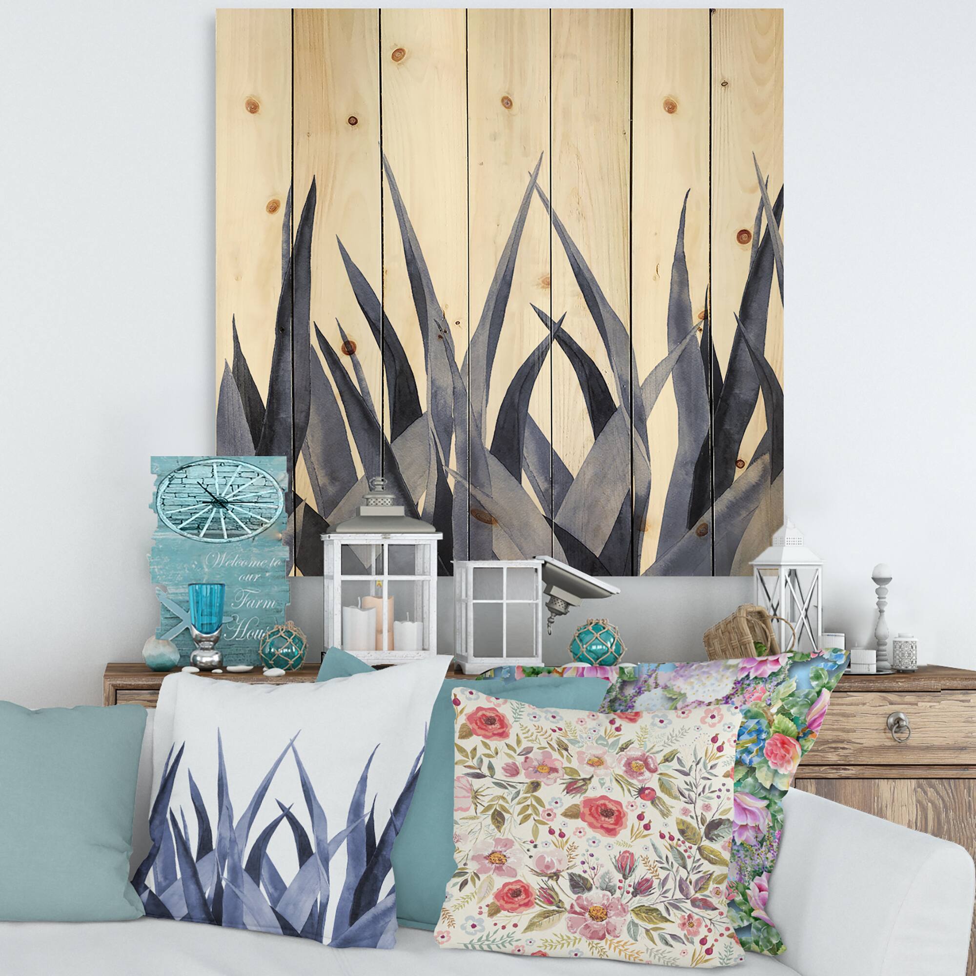 Designart - Navy Blue Agave Leaves