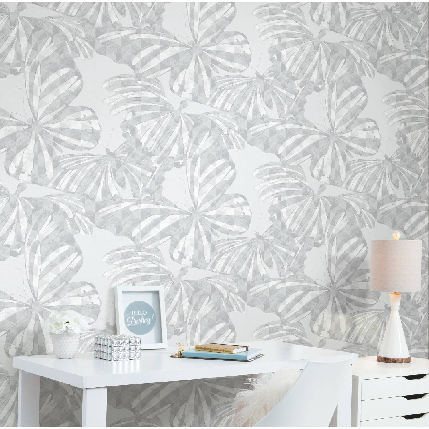RoomMates Mr. Kate Gray Butterfly Peel & Stick Wallpaper