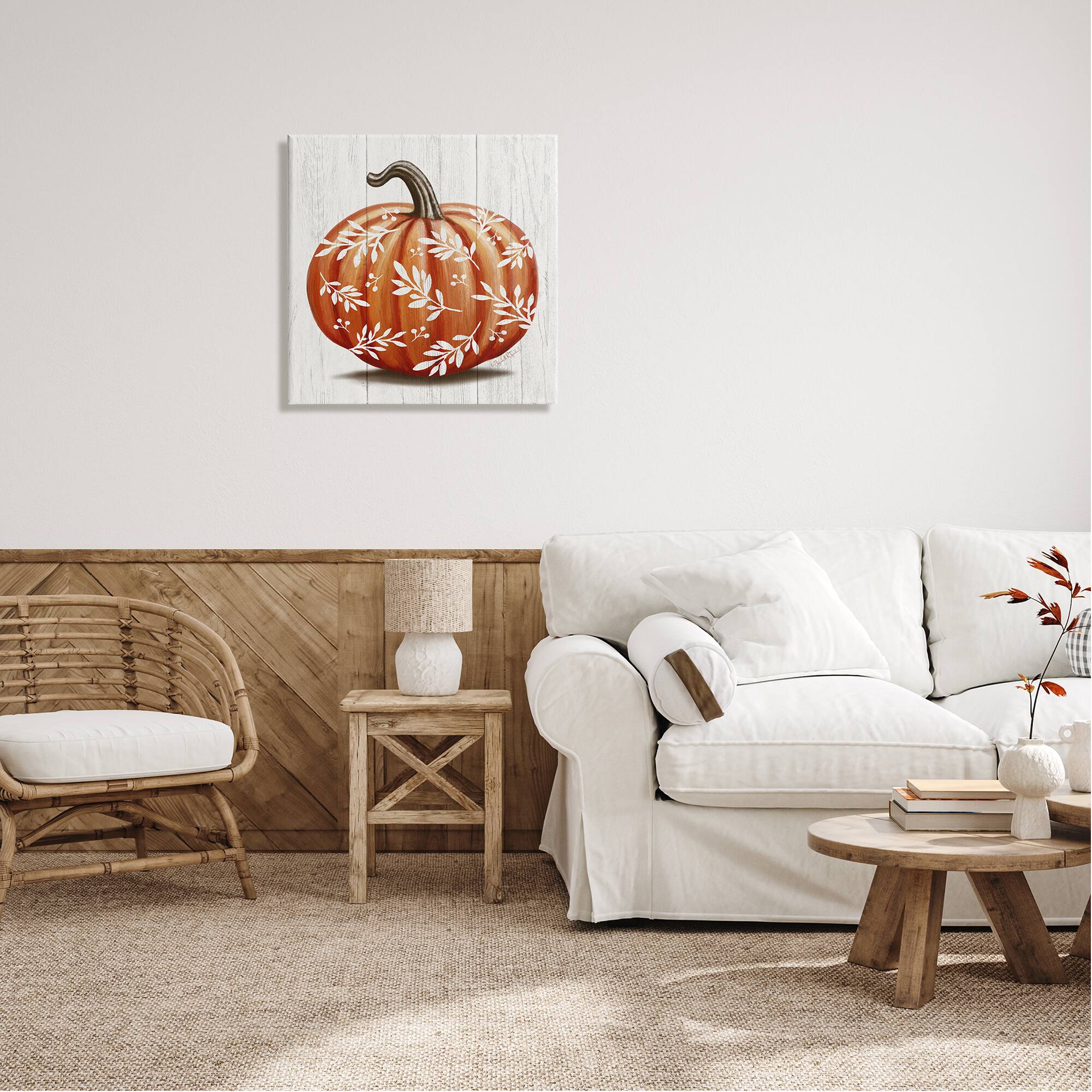 Stupell Industries Orange Fall Botanical Pumpkin Canvas Wall Art