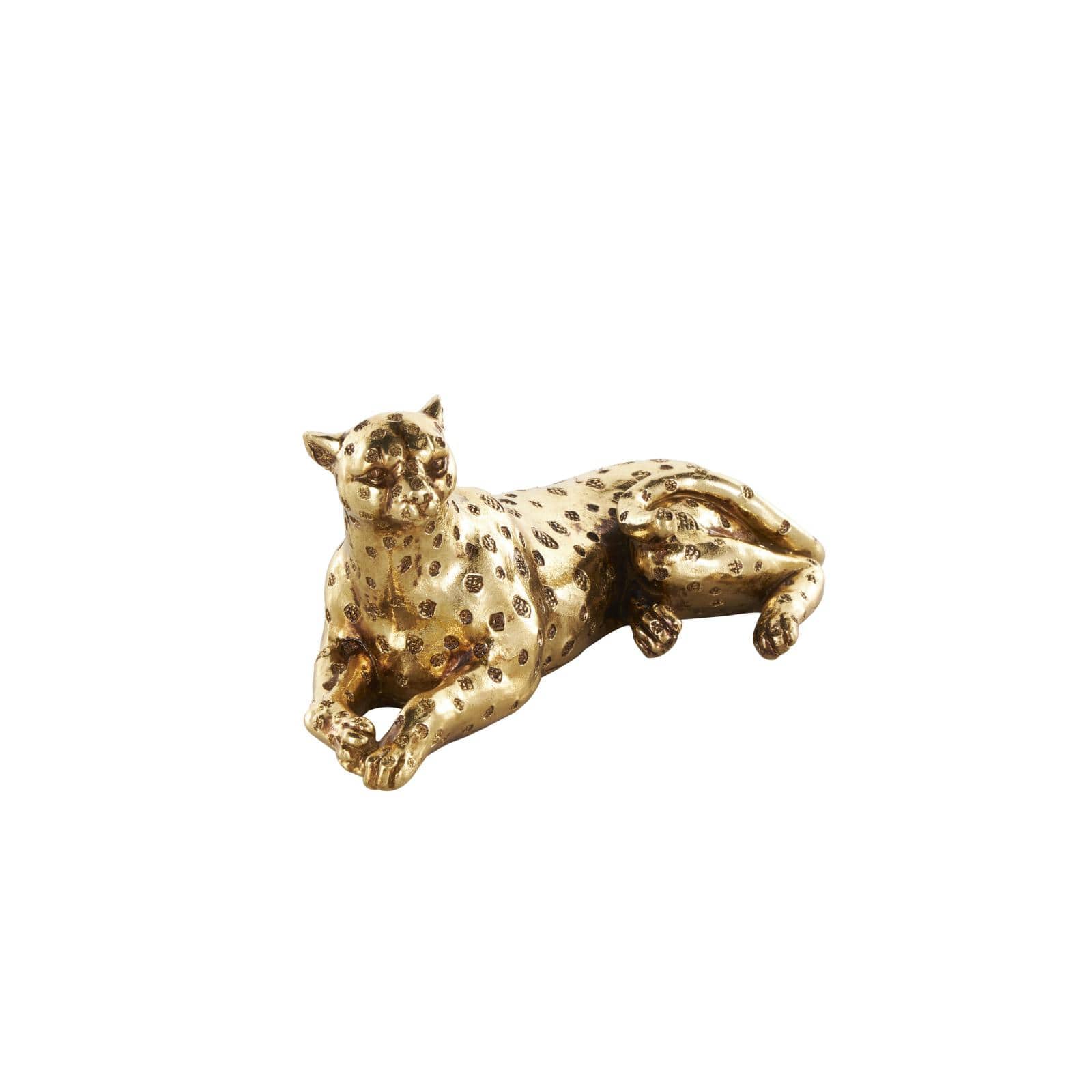 7.75" Gold Resin Laying Leopard Sculpture with Textured Spots