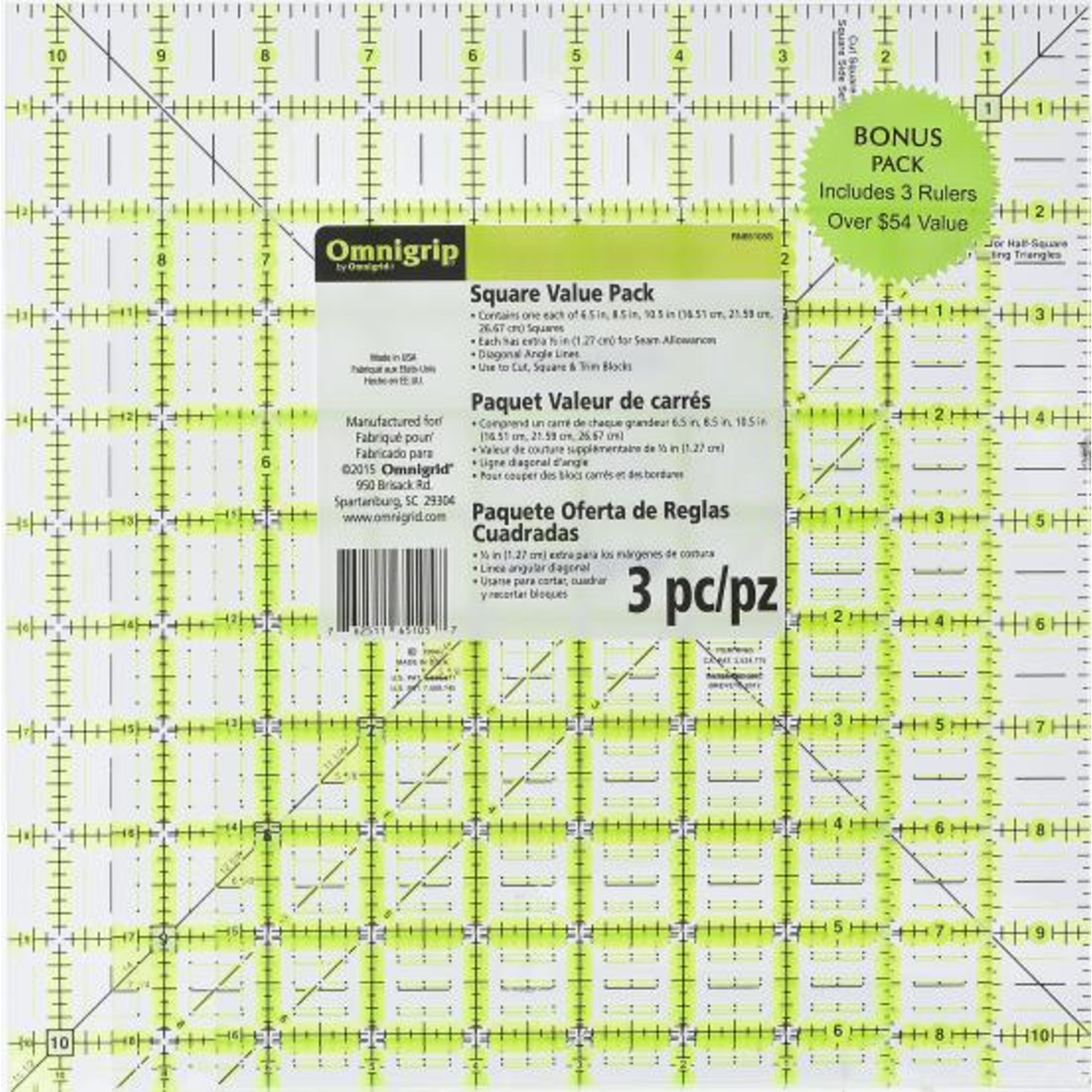 Omnigrip® by Omnigrid® Non-Slip Square Quilting Rulers Combo Pack