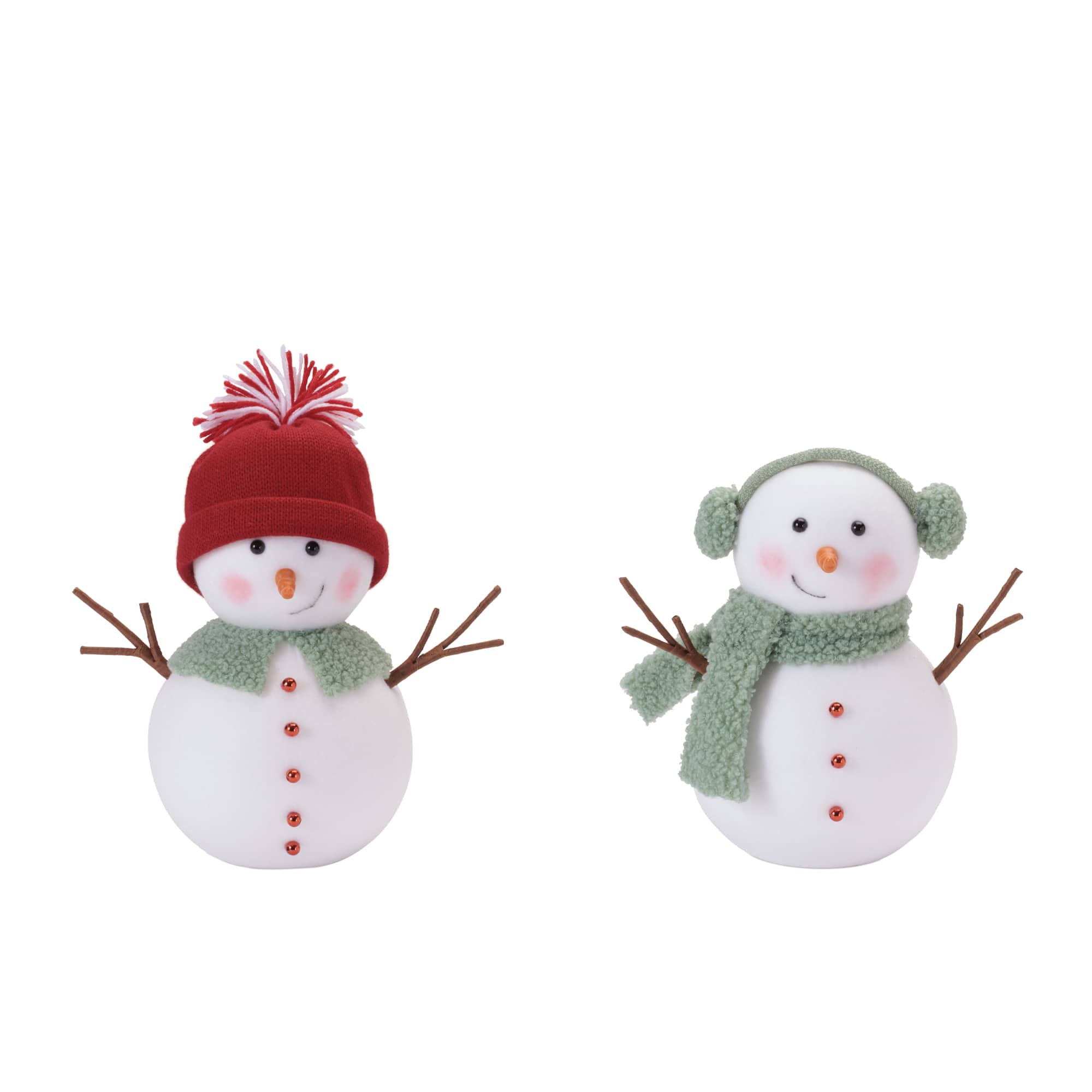 Melrose Snowman Plush Figurines with Knit Hats & Scarves Set