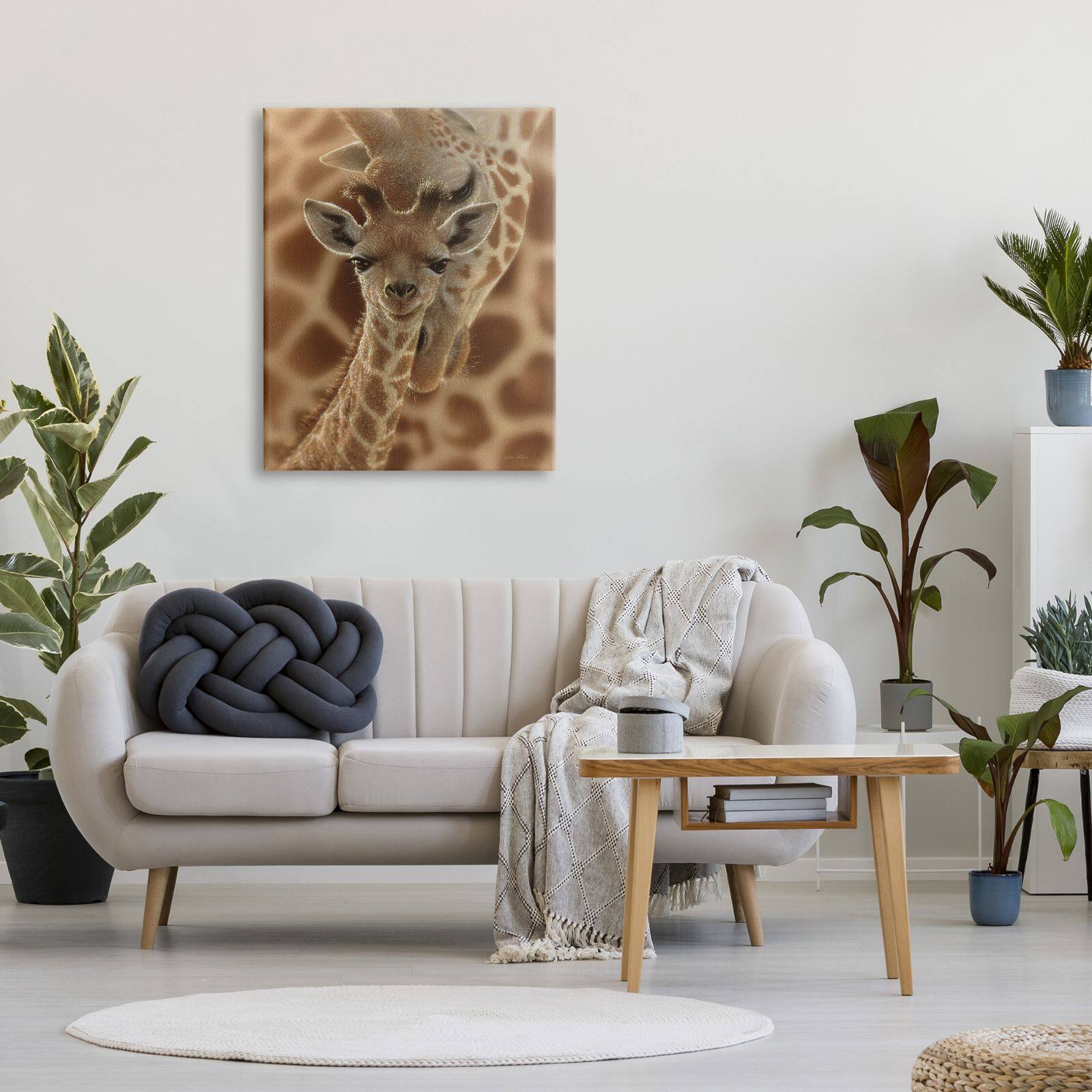 Stupell Industries Baby Giraffe with Mother Patterned Safari Animal Hug Canvas Wall Art