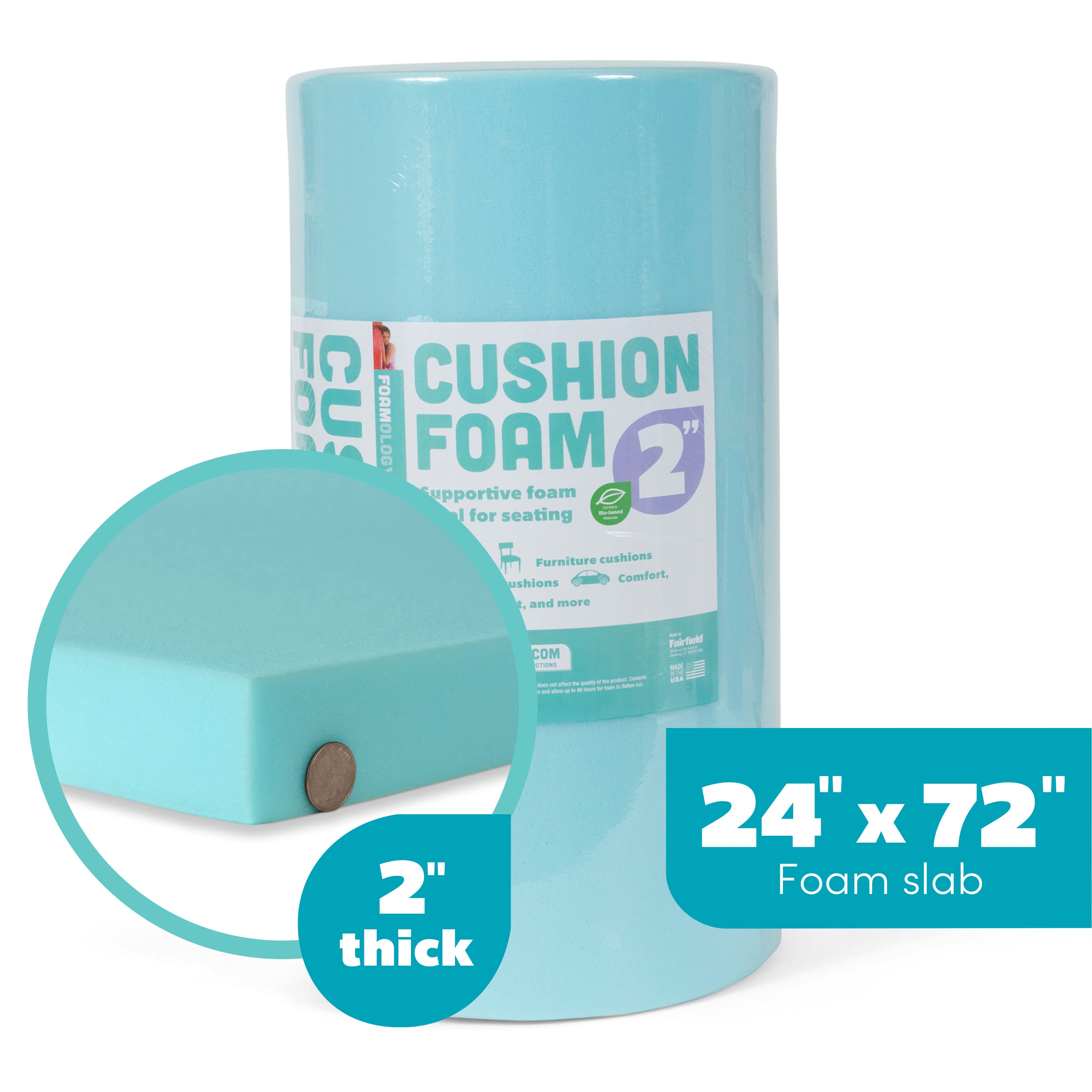 6 Pack: Fairfield™ 24" x 72" x 2" Cushion Foam Slab