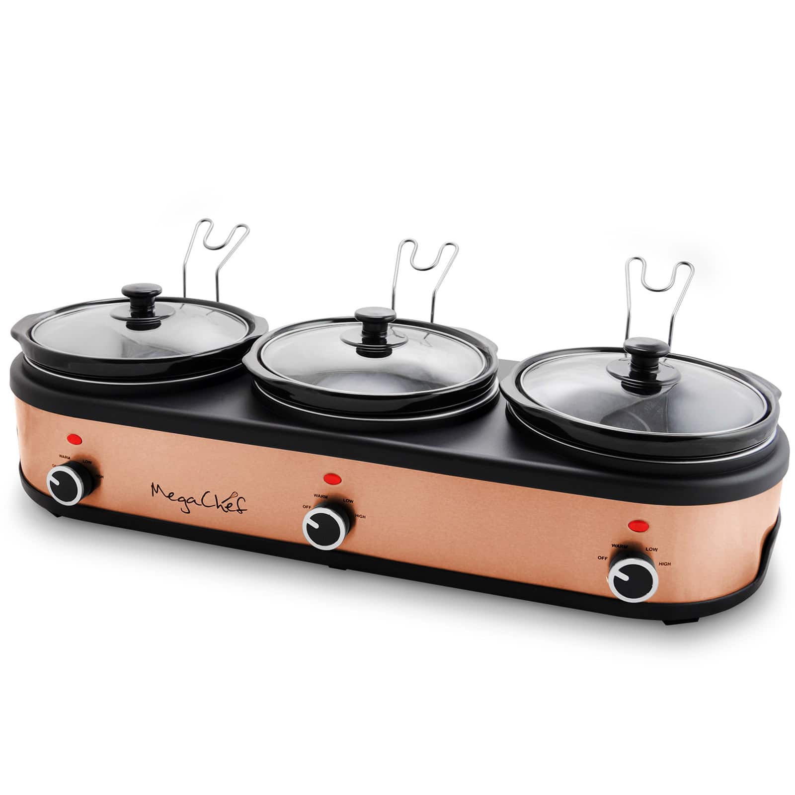MegaChef Triple 2.5qt. Brushed Copper Slow Cooker and Buffet Server