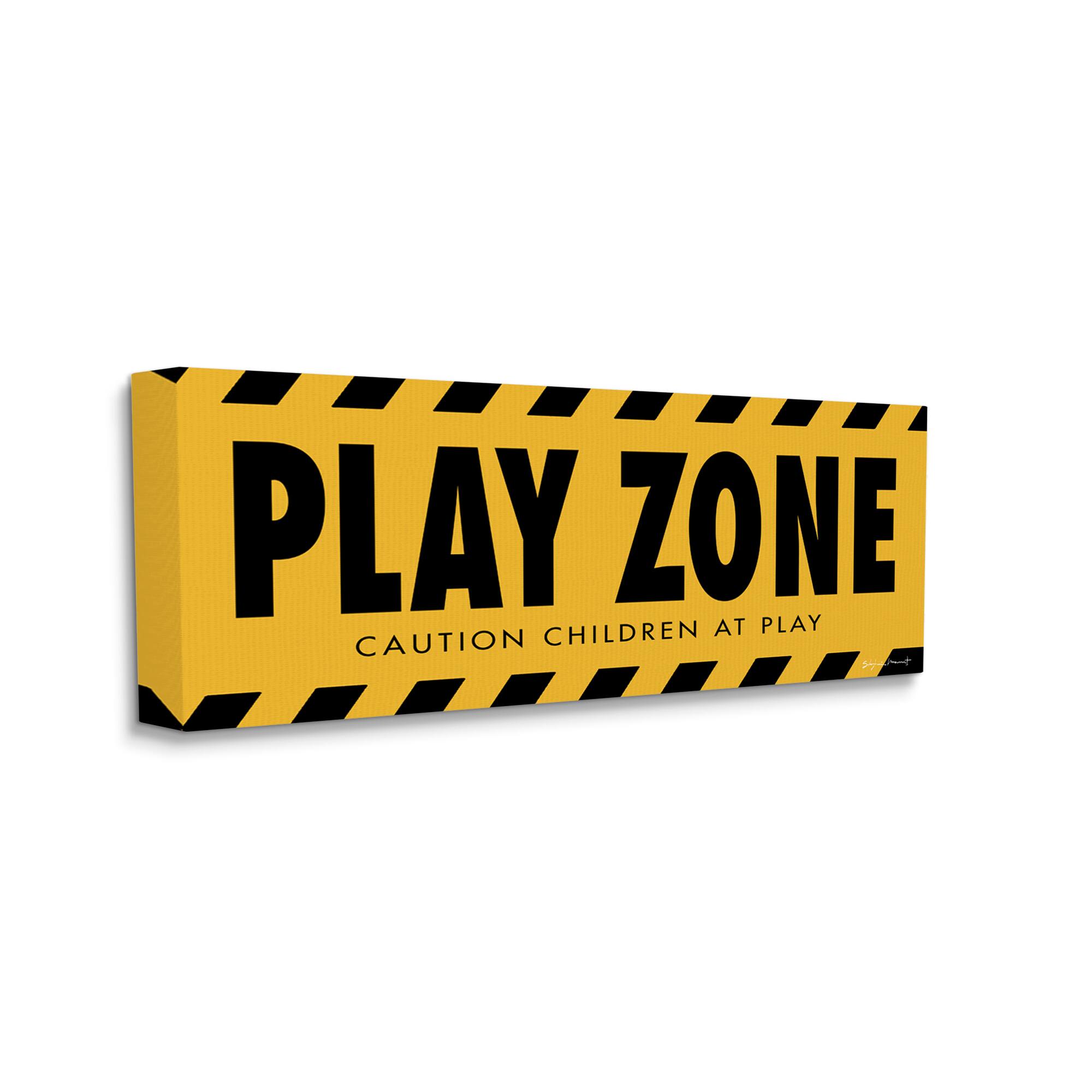 Stupell Industries Play Zone Caution Children Construction Sign Yellow Black Canvas Wall Art