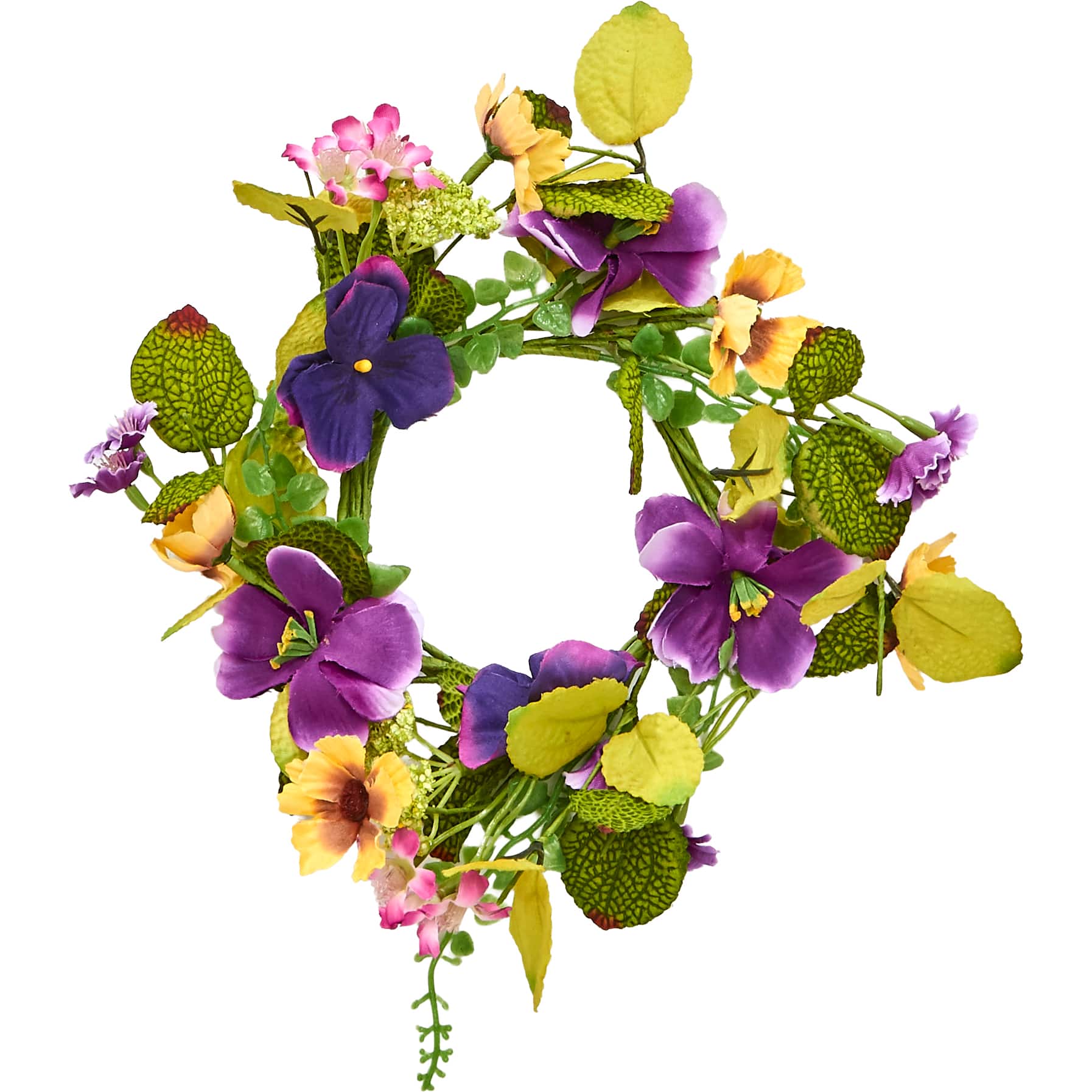 4.25" Purple Pansy Artificial Spring Candle Rings, 2ct.