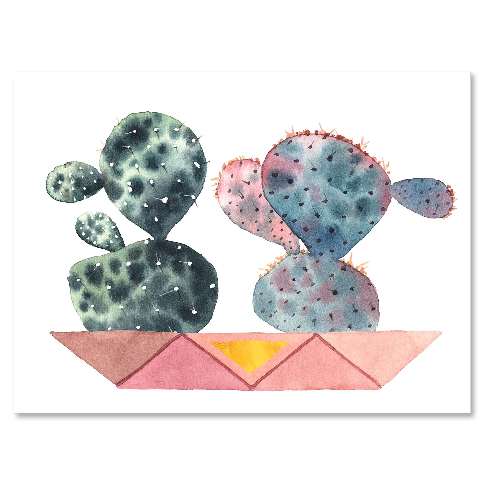 Designart - Cactus Duo In Pink Geometric Pots