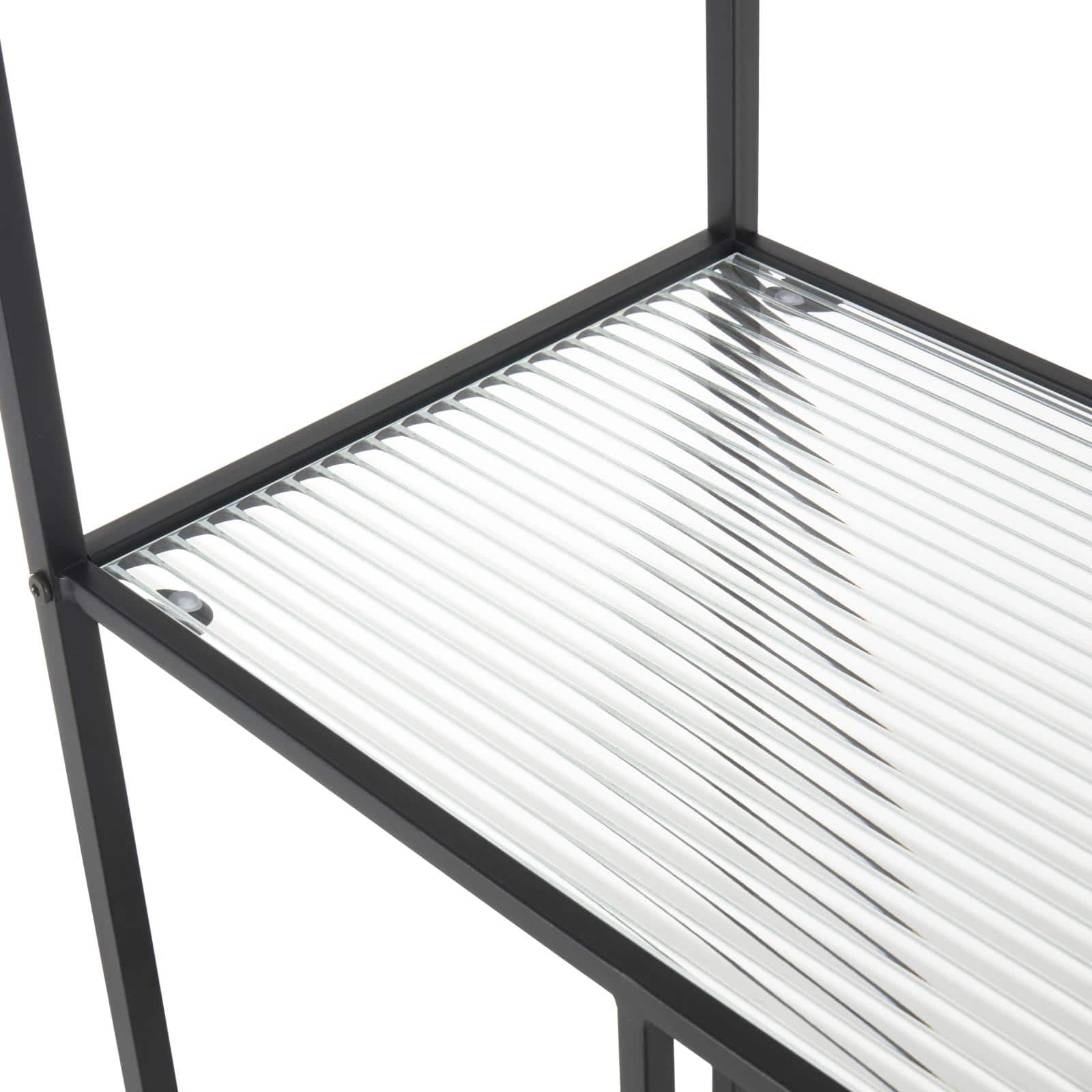32" x 58" Black Metal 4 Shelf Storage Shelving Unit with Clear Glass Shelves