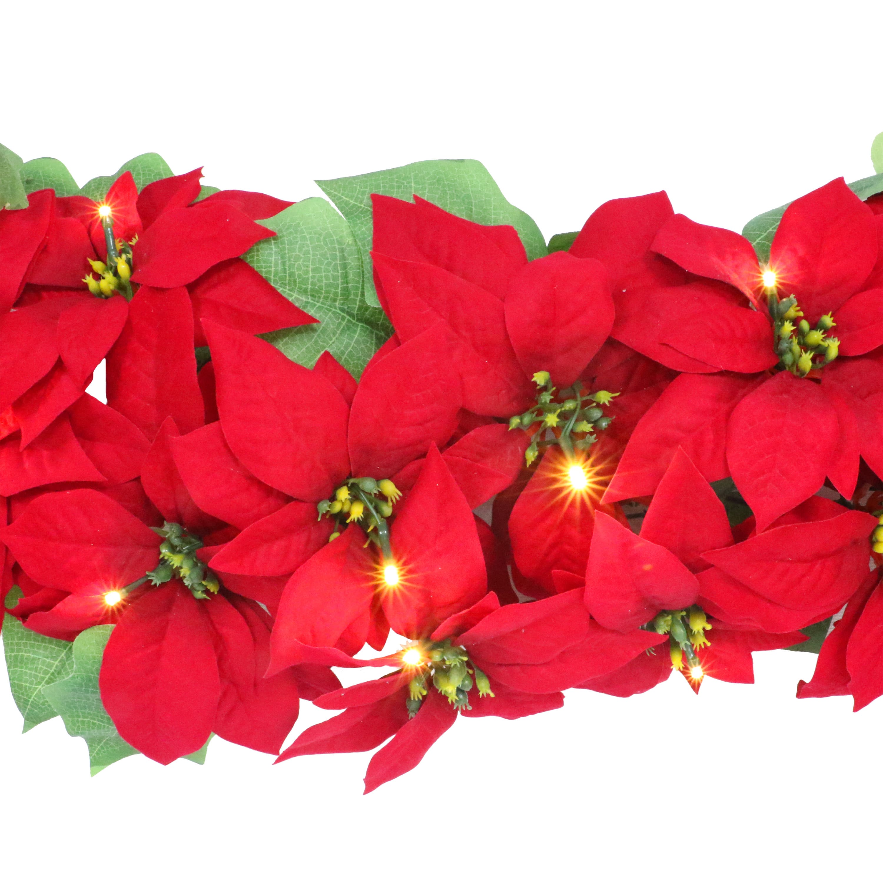 6ft. Pre-Lit Red Poinsettia Artificial Garland 