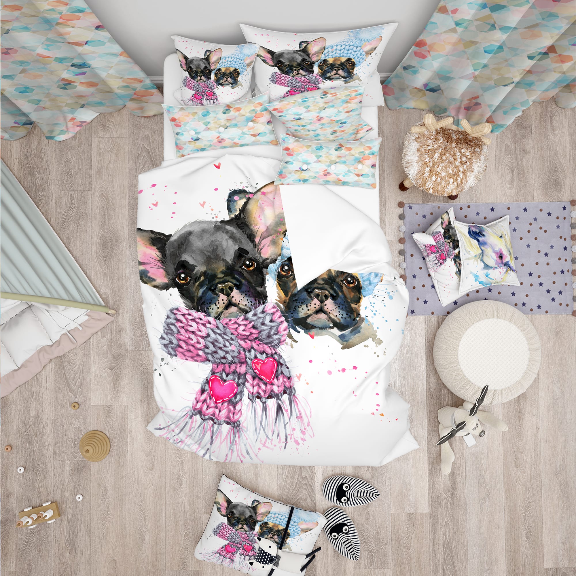 Designart 'Lovely Puppies with Neck Shawls - Modern Duvet Cover Set