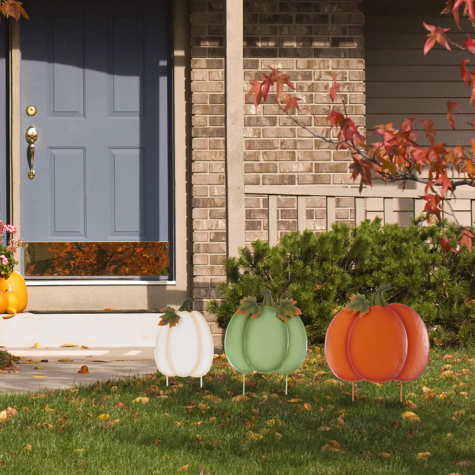 Glitzhome® Set of 3 Fall Stacked Pumpkin Metal Yard Stakes