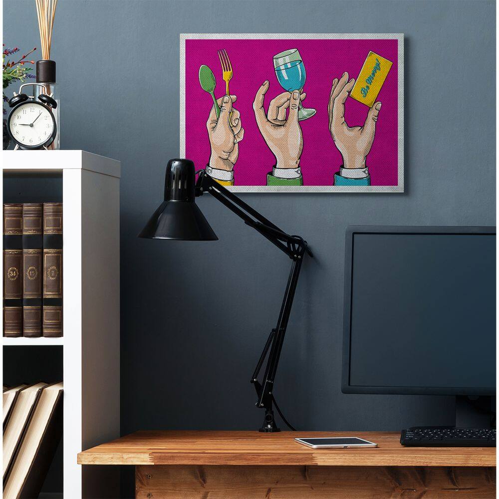Stupell Industries Eat Drink Be Merry Neon Pink Canvas Wall Art