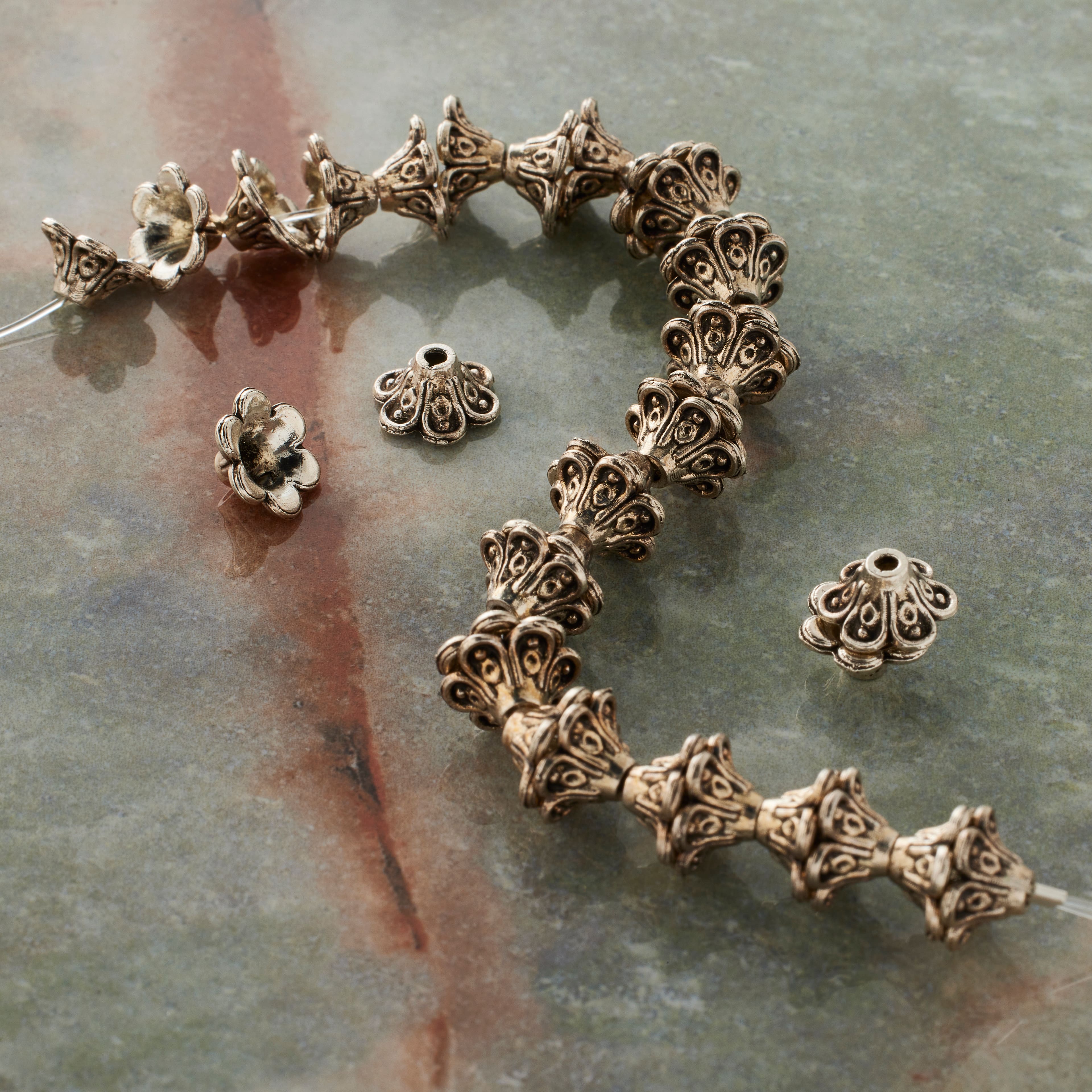 Silver Metal Cap-Shaped Beads, 8mm by Bead Landing™