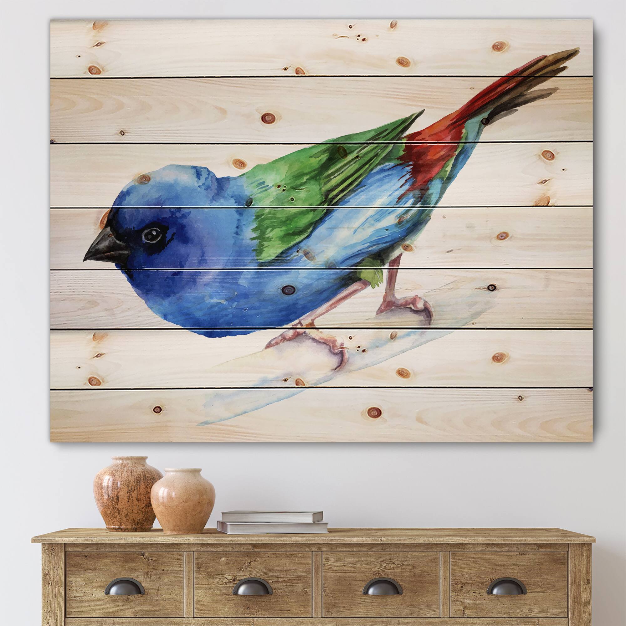 Designart - Forbes Finch Bird - Traditional Print on Natural Pine Wood