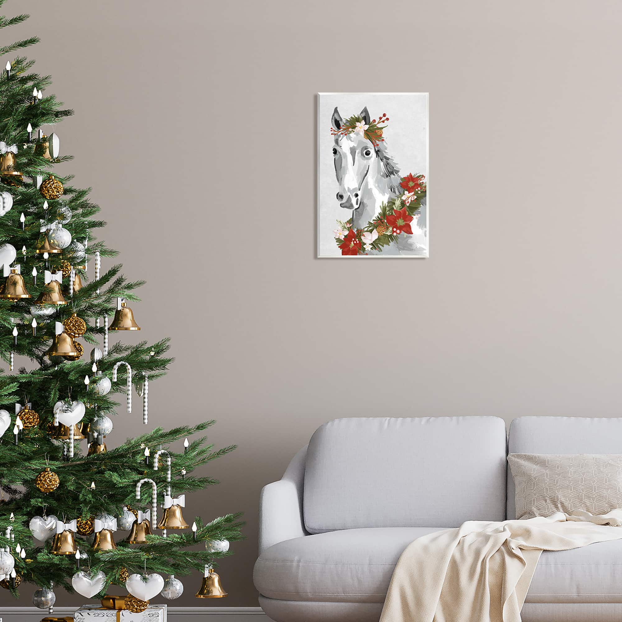 Stupell Industries Festive Holiday Horse Holly Wreath Wall Plaque Art