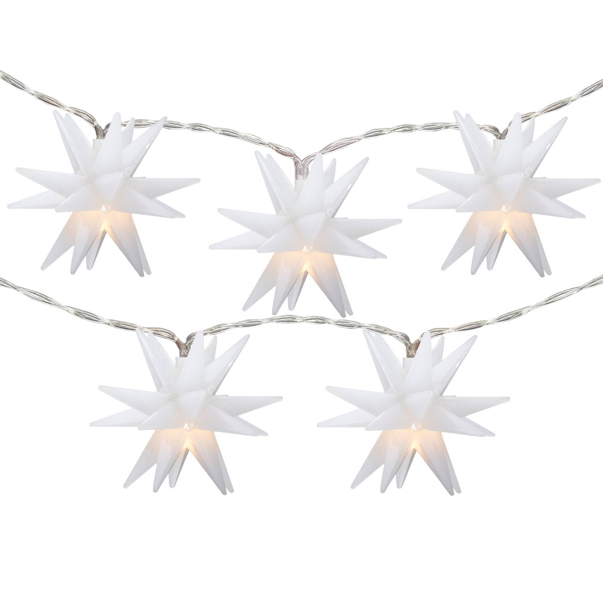 10-Count LED White Star Christmas Fairy Lights  5.25ft  Copper Wire