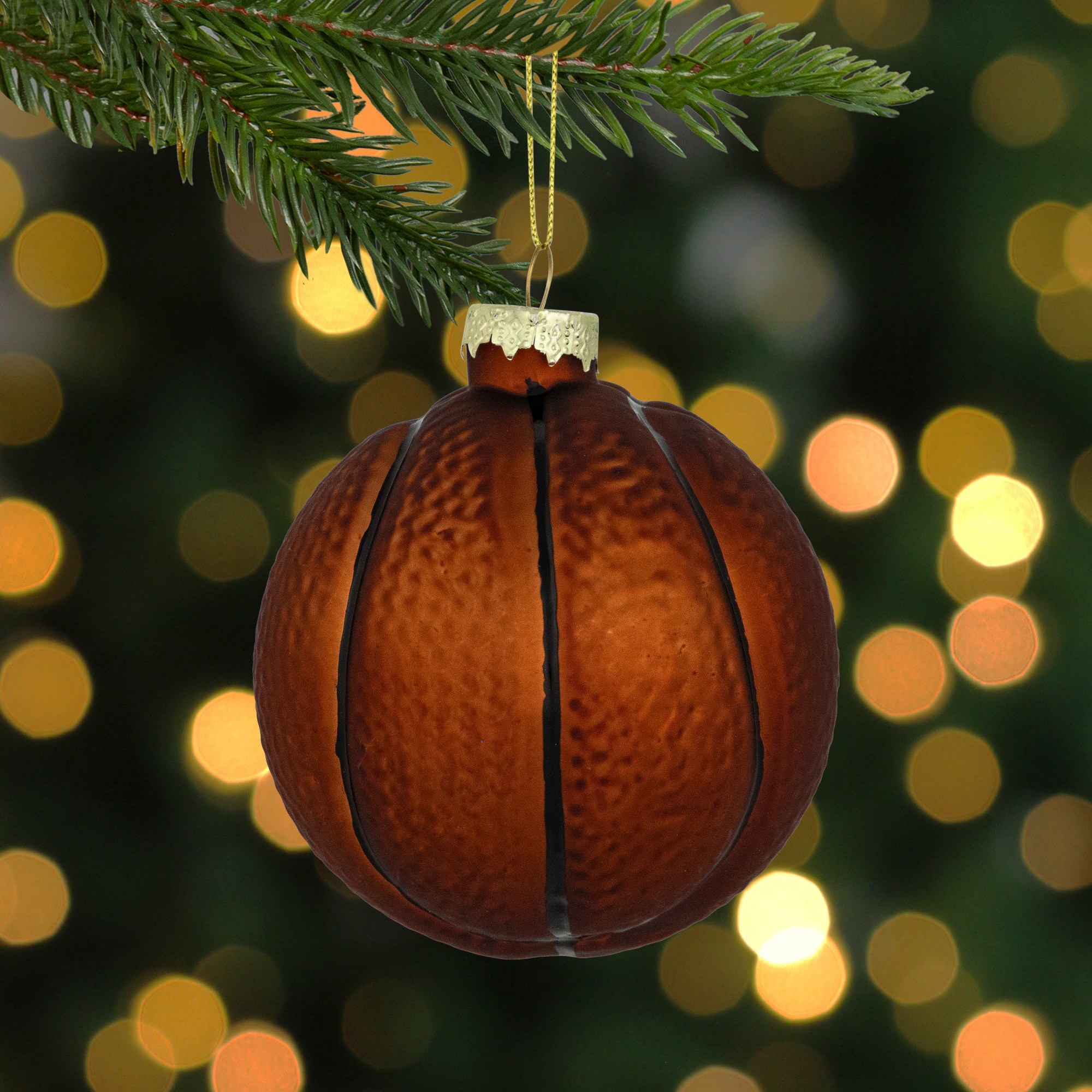 Basketball Glass Christmas Hanging Ornament - 3.5" - Orange and Black