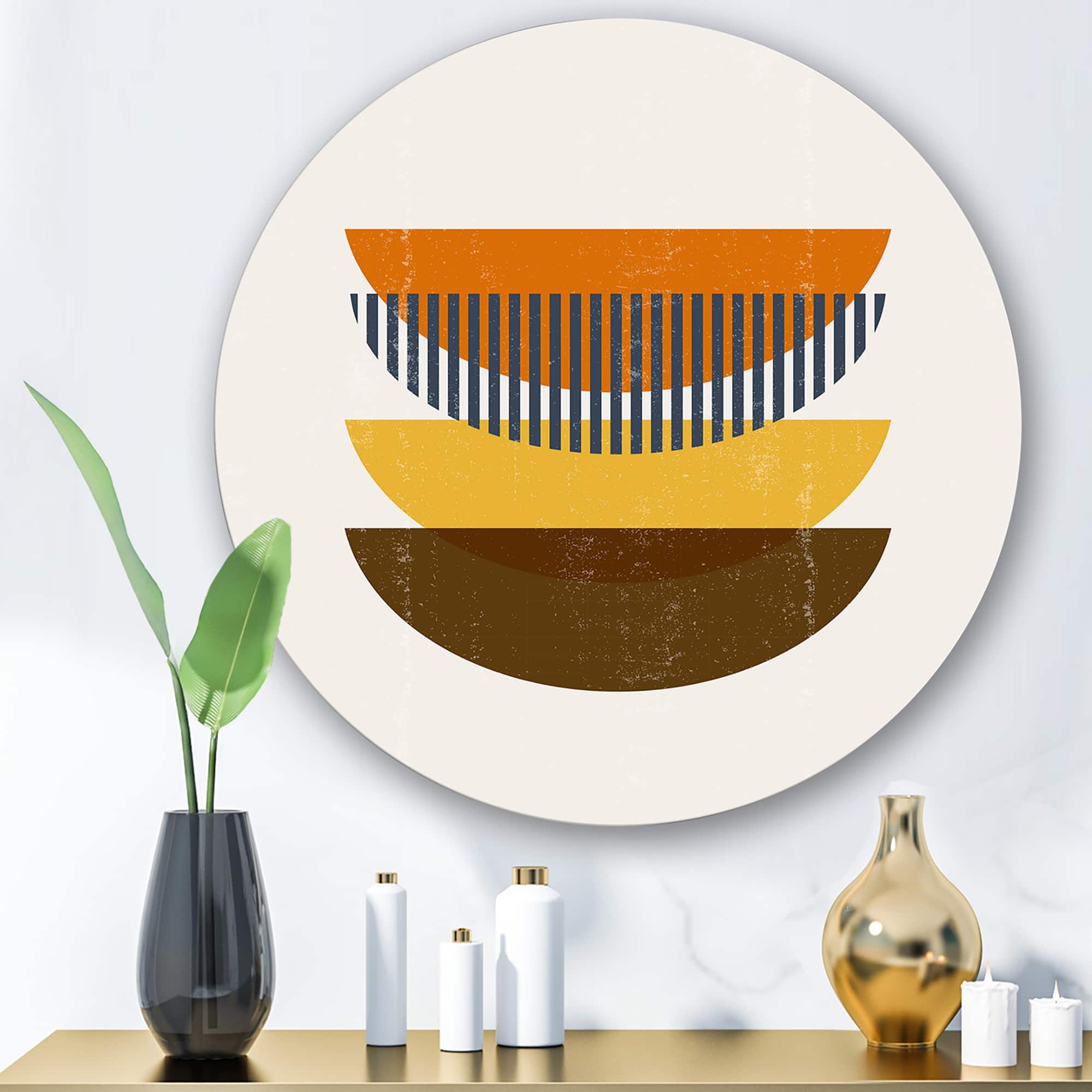 Designart - Abstract Geometric Moon In Earth Tones - Modern Metal Circle Wall Art