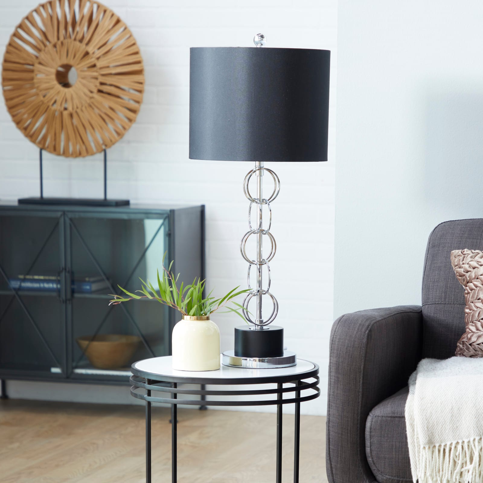 Black Polystone Contemporary Accent Lamp, 13" x 13" x 30"