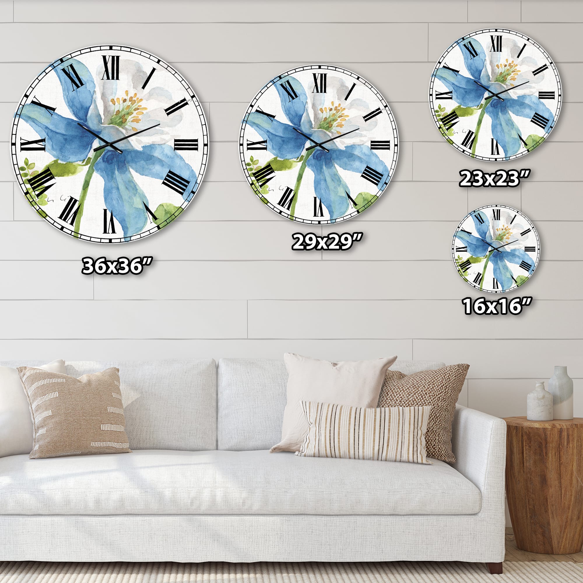Designart 'Blue Columbine Wild Flower With Ferns Traditional Wall Clock