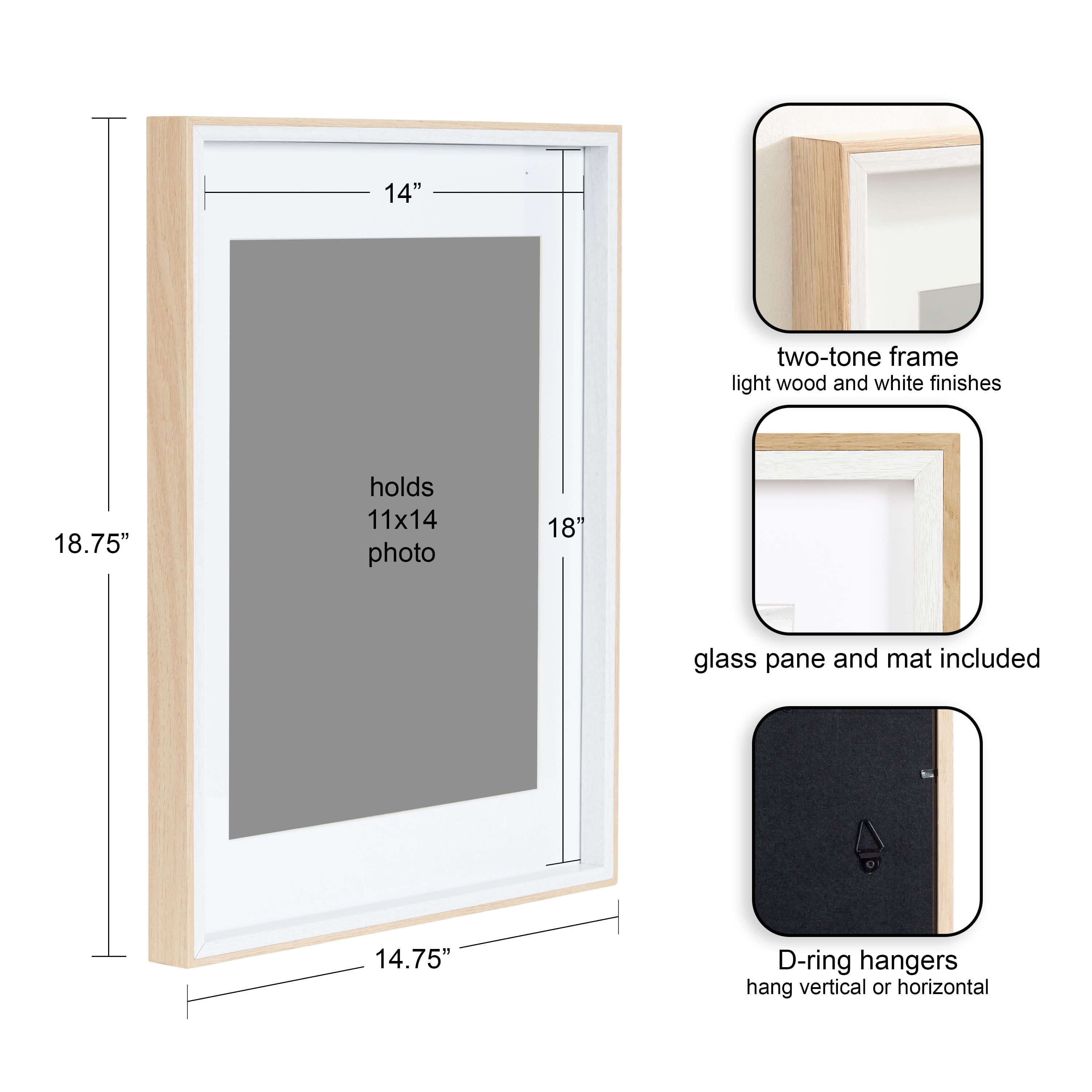 Kate and Laurel Gibson 14" x 18" Photo Frames with 11" x 14" Mat, 3ct.
