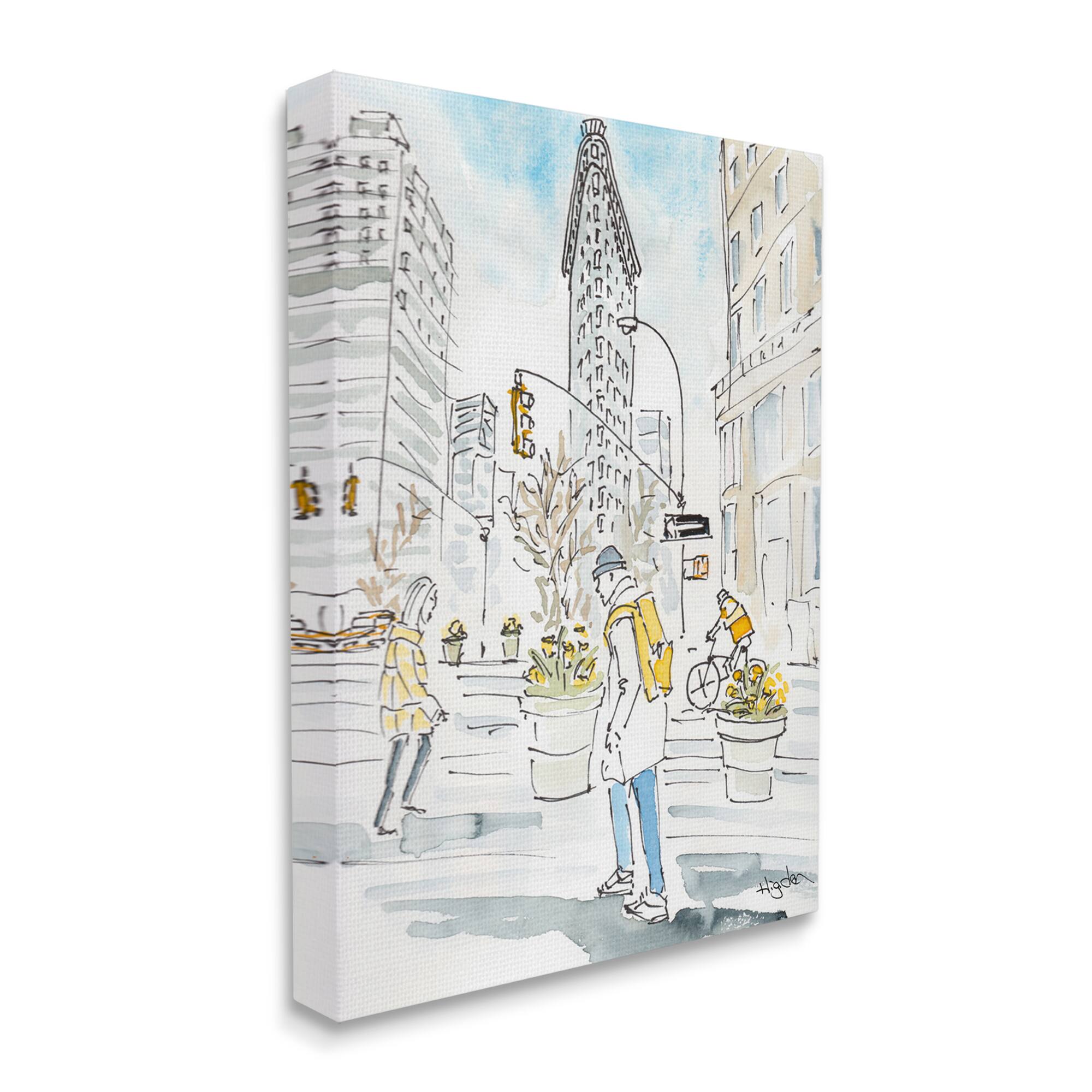 Stupell Industries City People Walking Urban Architecture Watercolor Canvas Wall Art