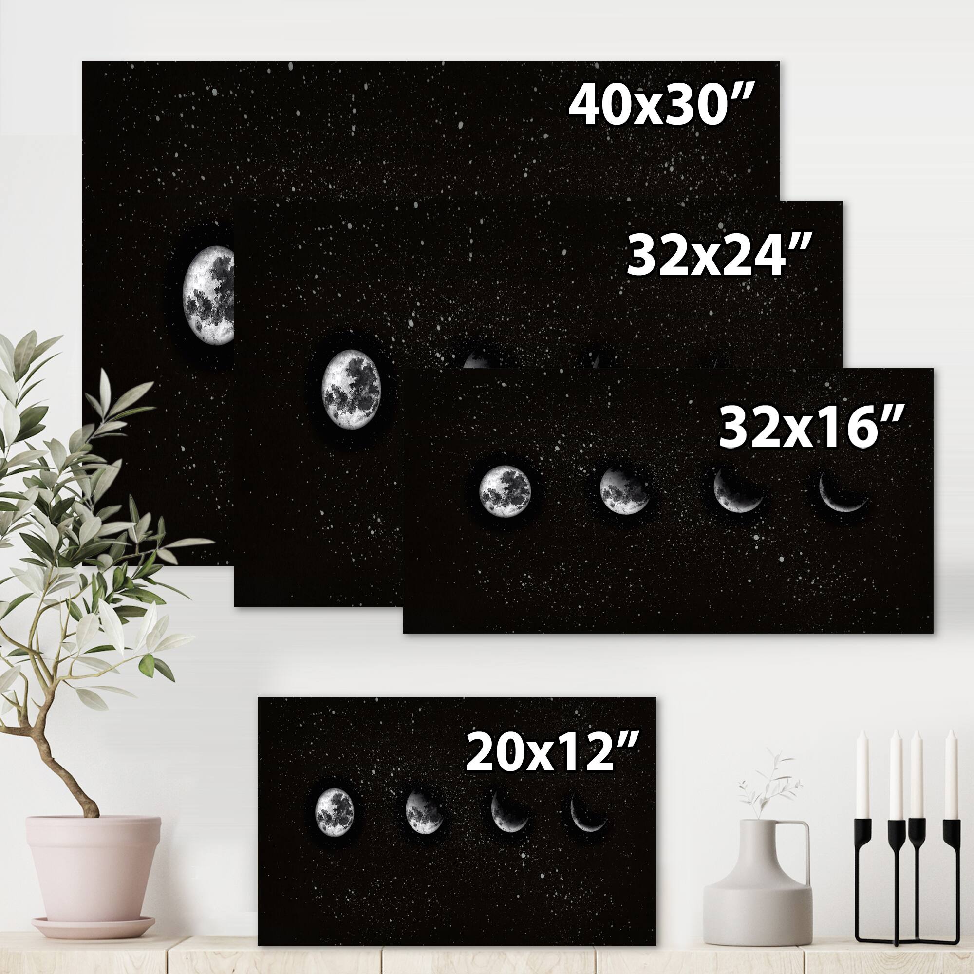 Designart - Moon Phases In The Night Sky - Modern Canvas Wall Art Print