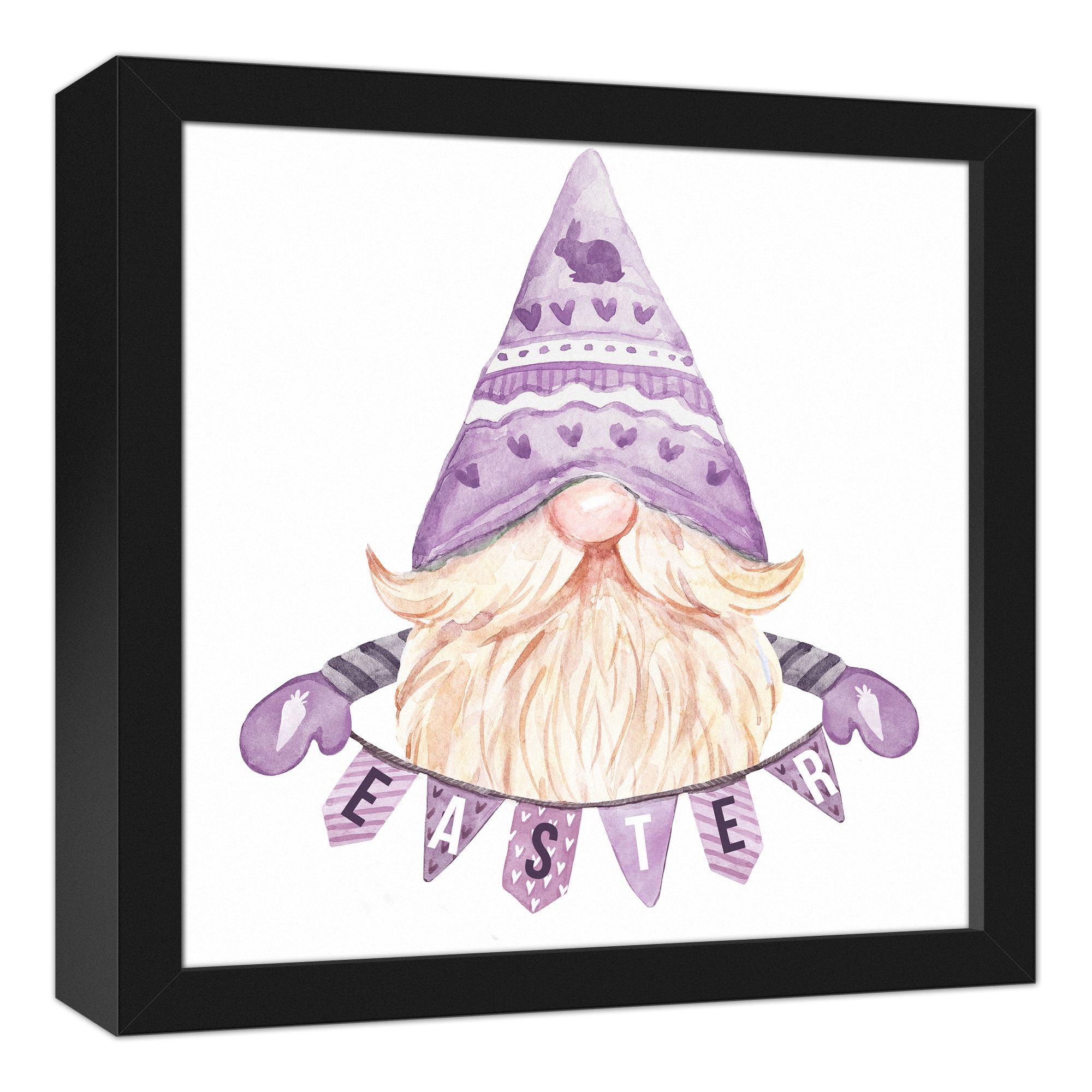 Easter Gnome Banner 12" x 12" Black Floating Framed Canvas