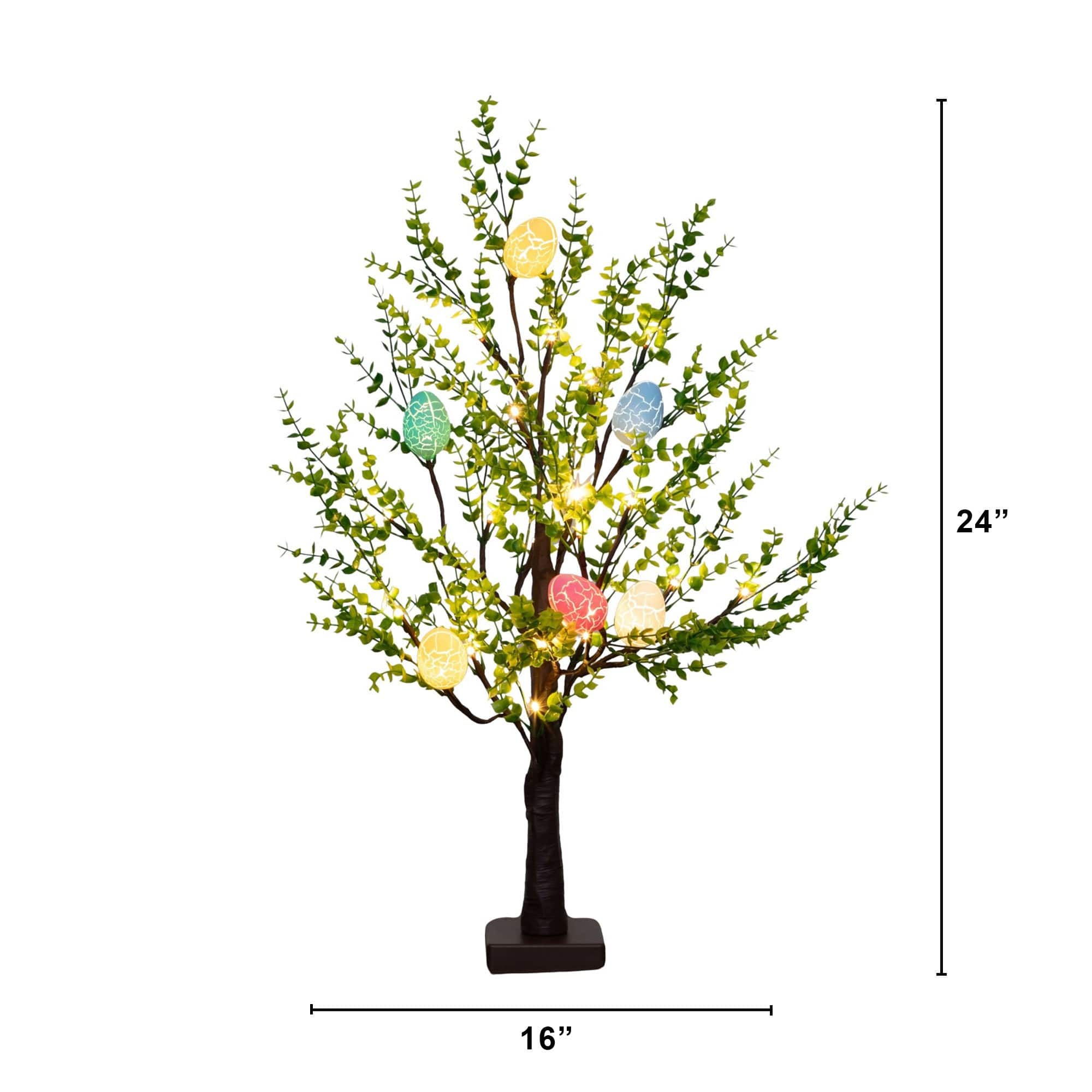 2ft. Pre-Lit Artificial Easter Egg Twig Tree with Greens and 24 Warm White LED Lights