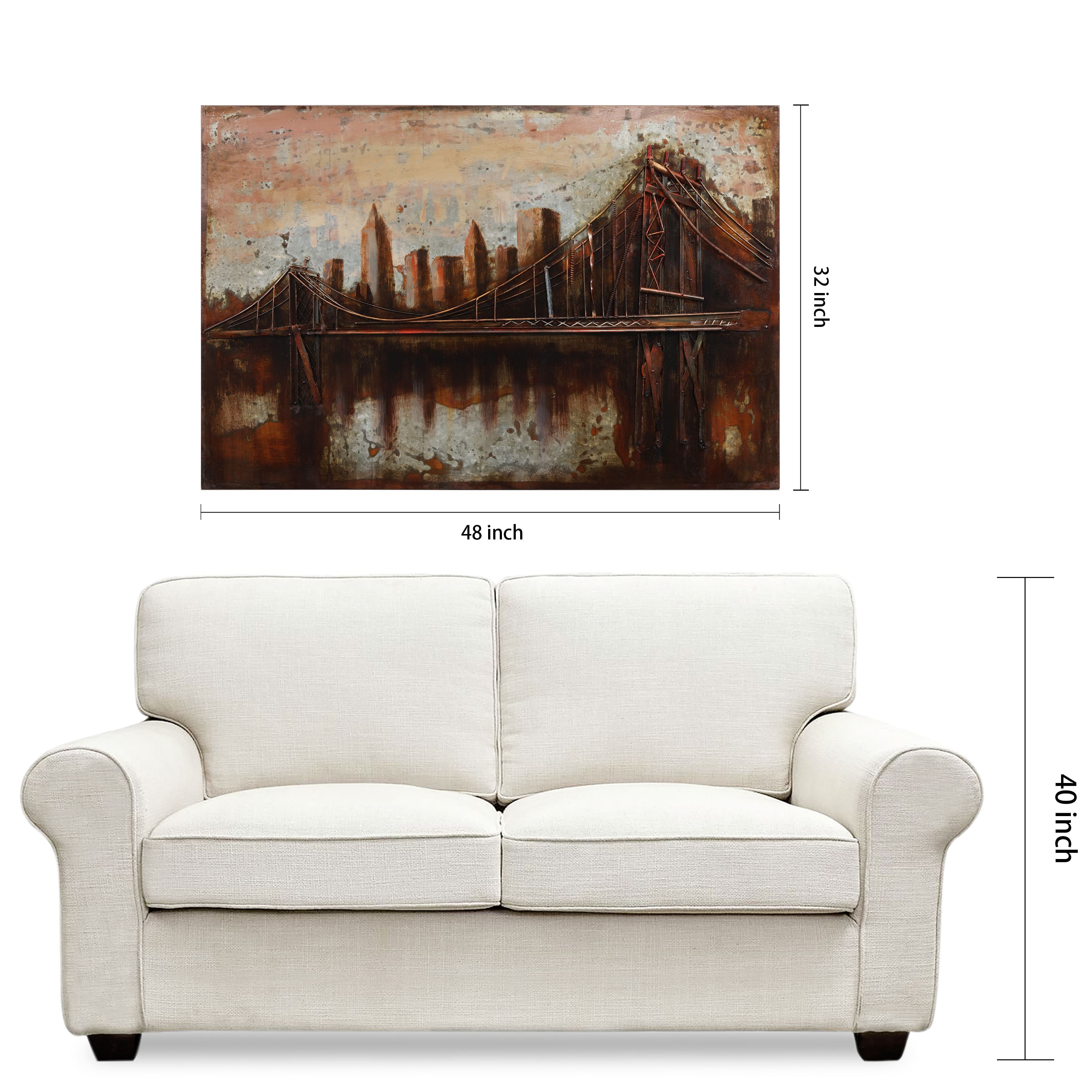 Empire Art Direct 48" x 32" Bridgescape Mixed Media Iron Dimensional Sculpture Wall Art