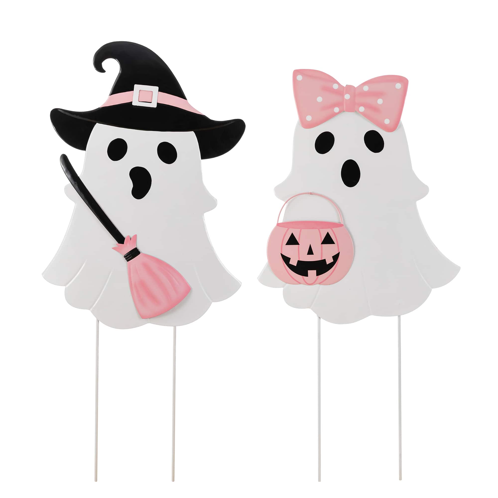 Glitzhome® 28" Halloween Metal Ghosts Yard Stake, Set of 2