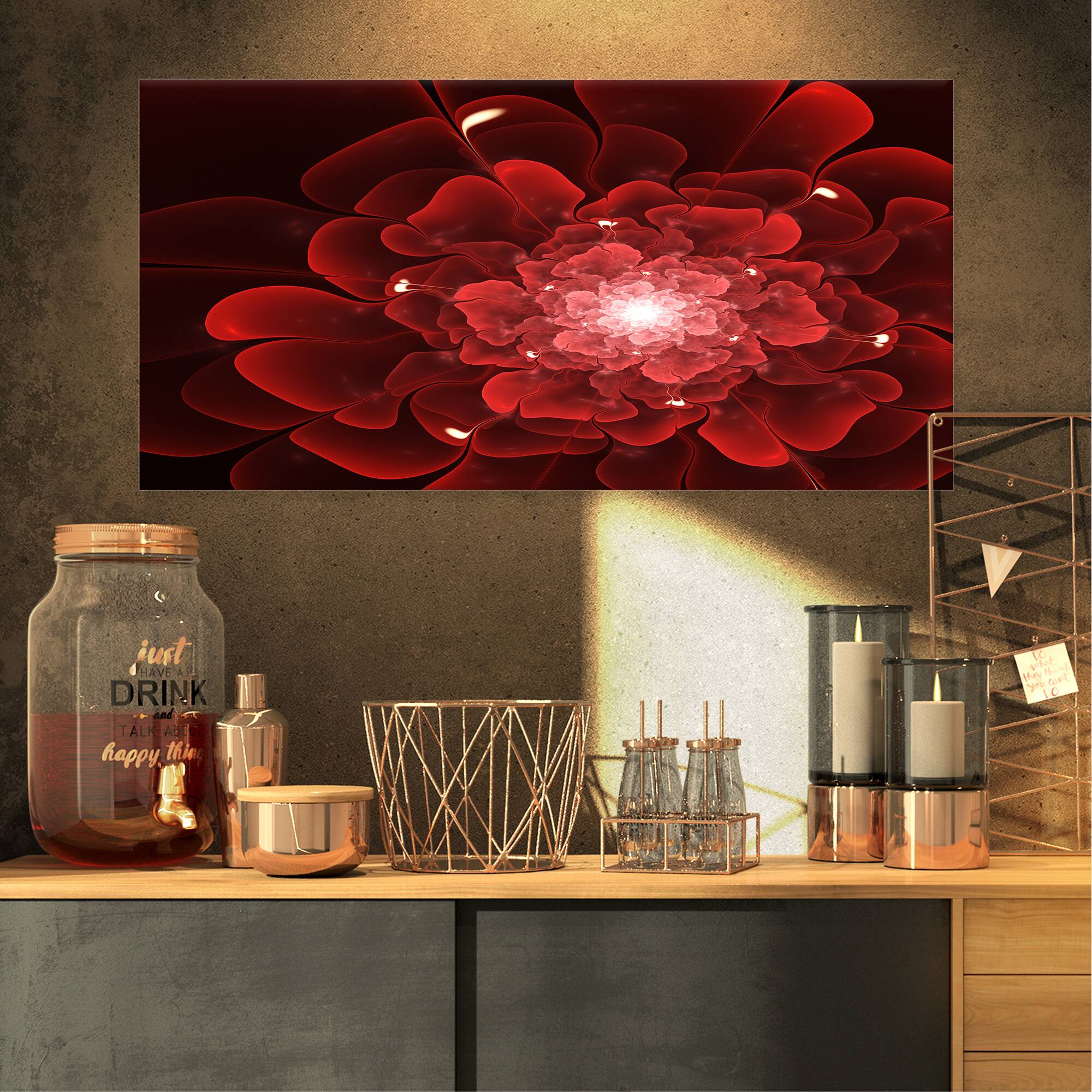 Designart - Fractal Flower Clear Red Digital Art - Floral Canvas Art Print