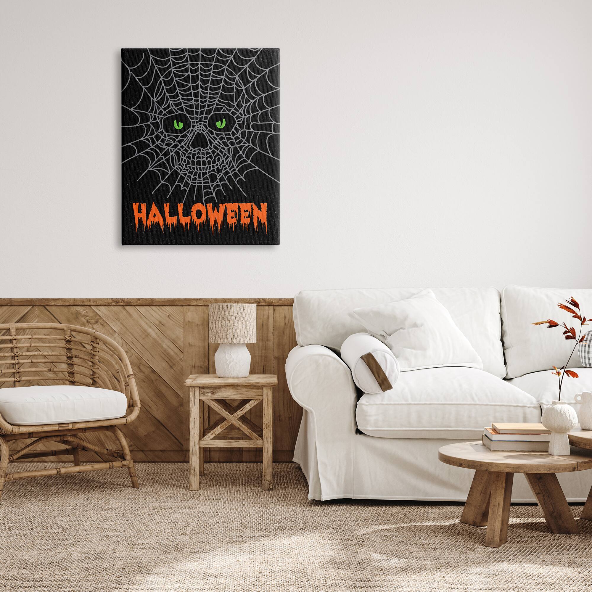 Stupell Industries Spooky Halloween Spider Web Skull Canvas Wall Art