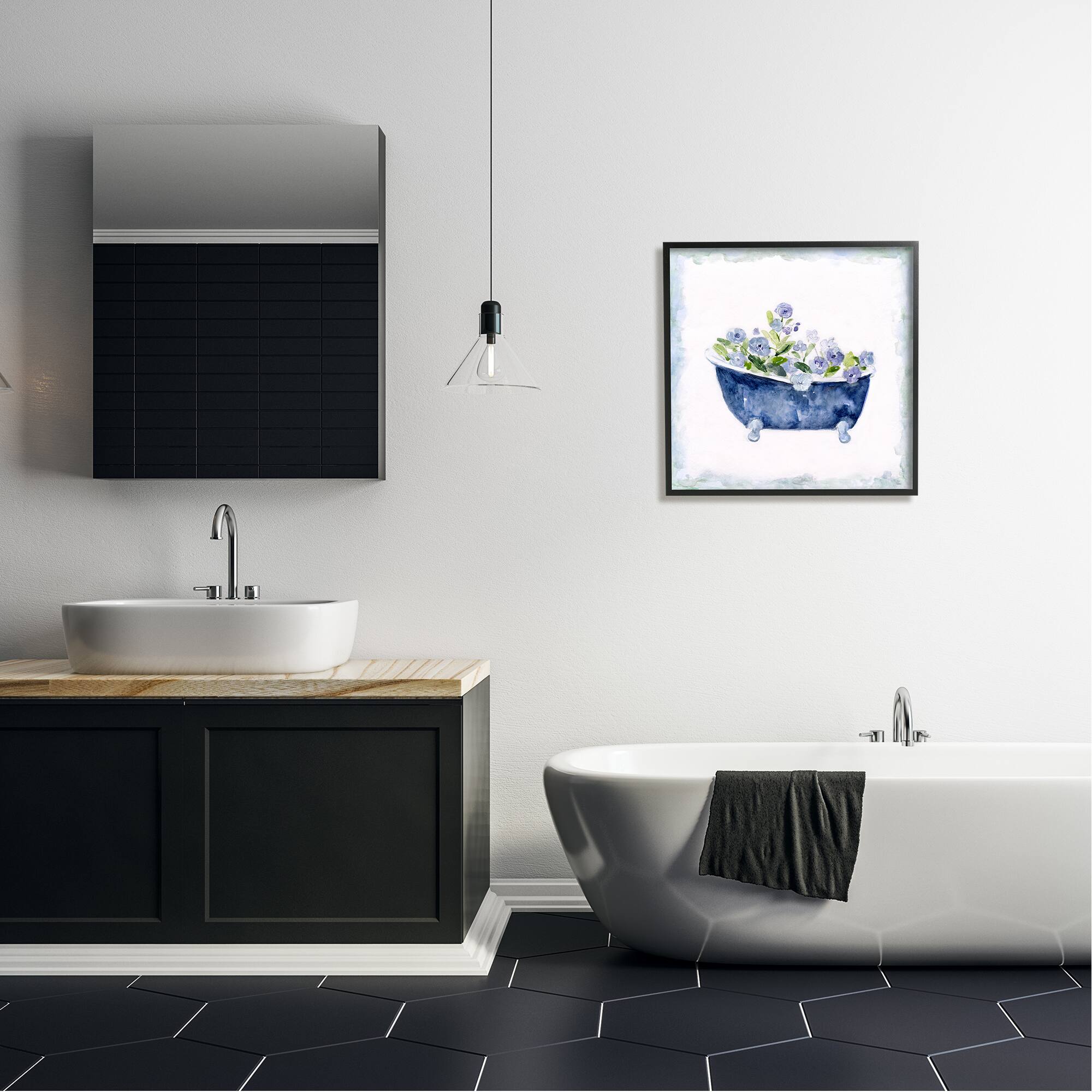 Stupell Industries Charming Blue Foral Bathtub Botanical Framed Giclee Art