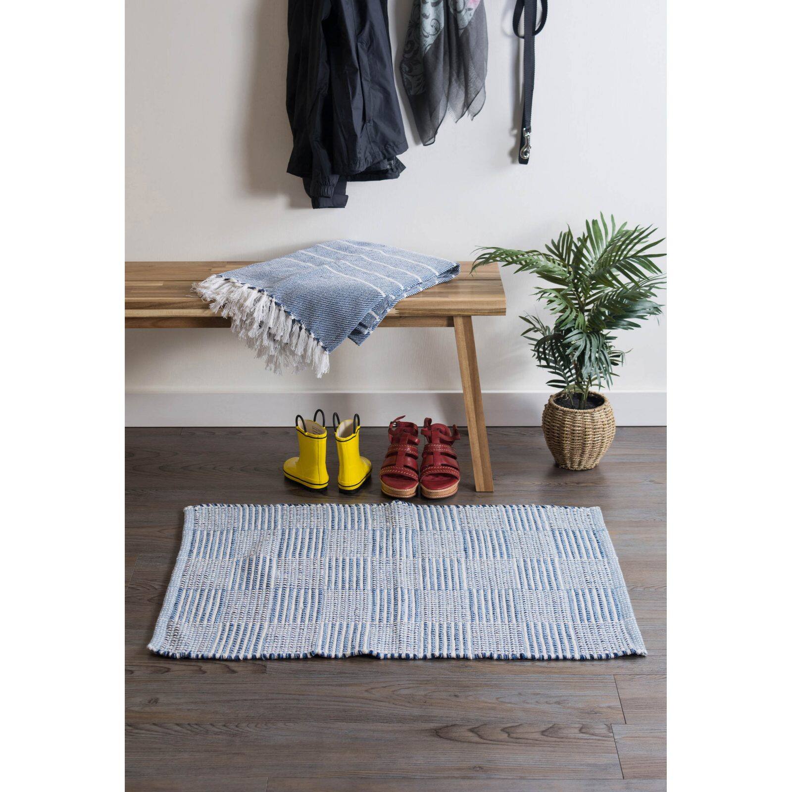 DII® Blue Squares Recycled Yarn Rug, 2ft. x 3ft.