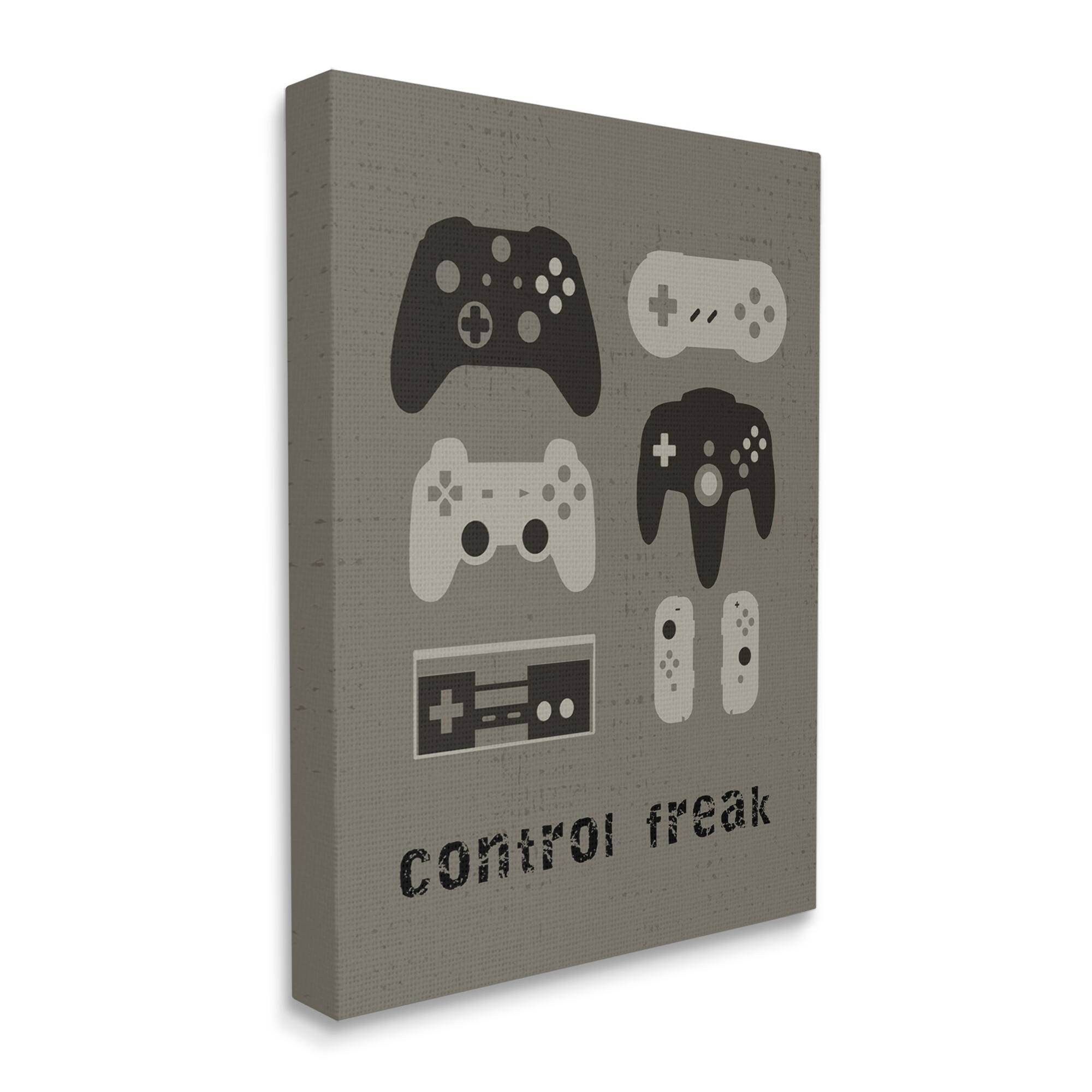 Stupell Industries Control Freak Distressed Pattern Black Grey Controllers Canvas Wall Art