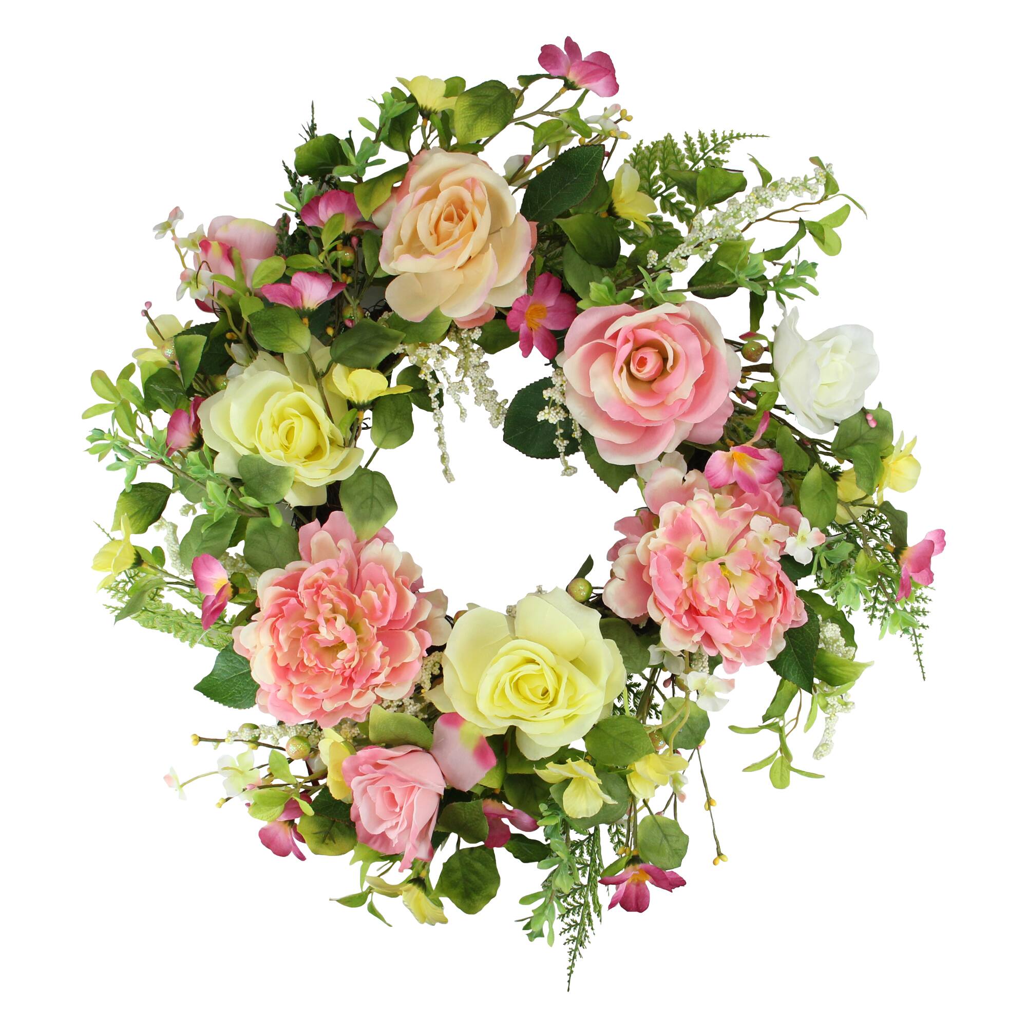 22" Pink & Yellow Rose & Peony Floral Artificial Spring Wreath By Northlight | Michaels®