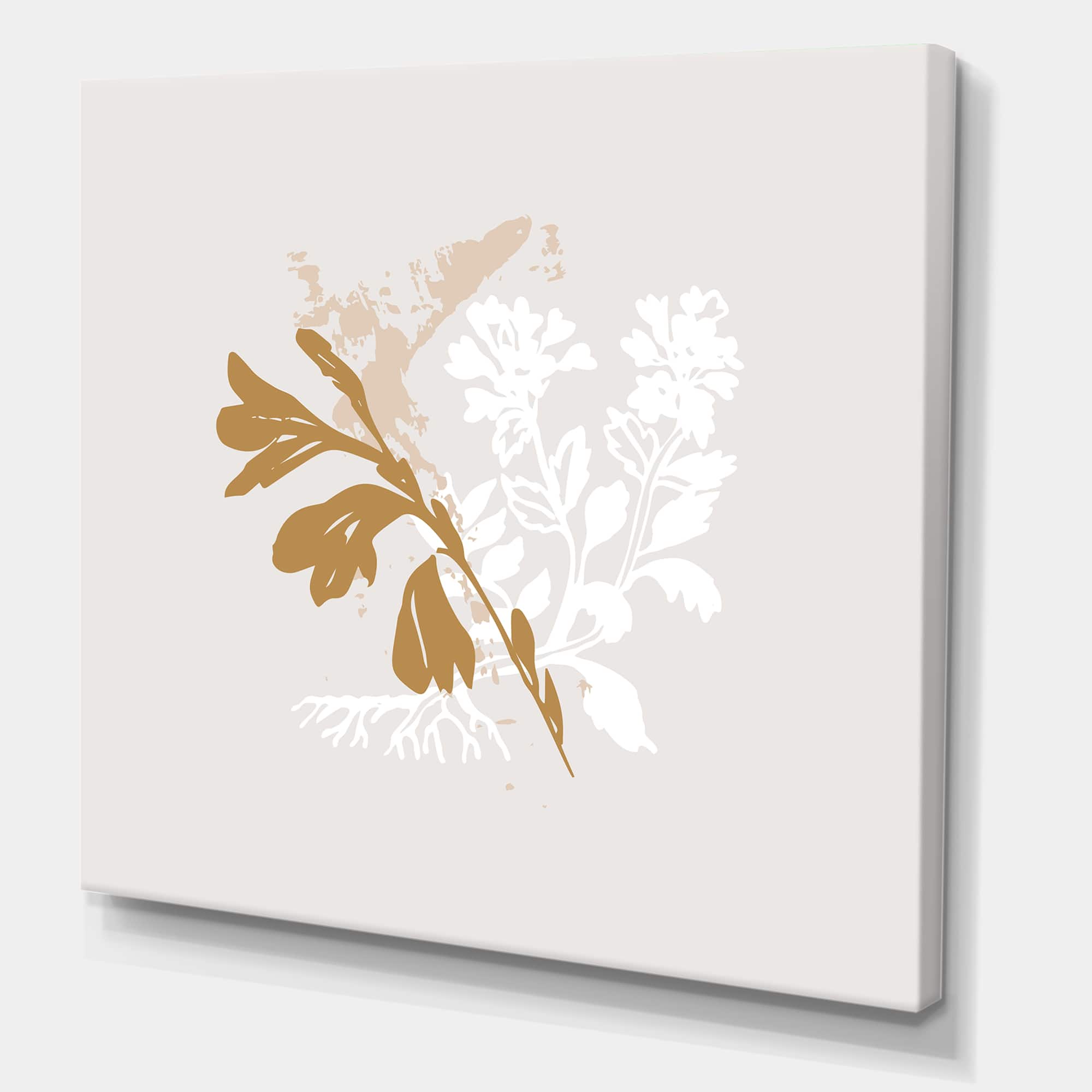 Designart - Minimal Botanical Design In Brown and White - Traditional Canvas Wall Art Print