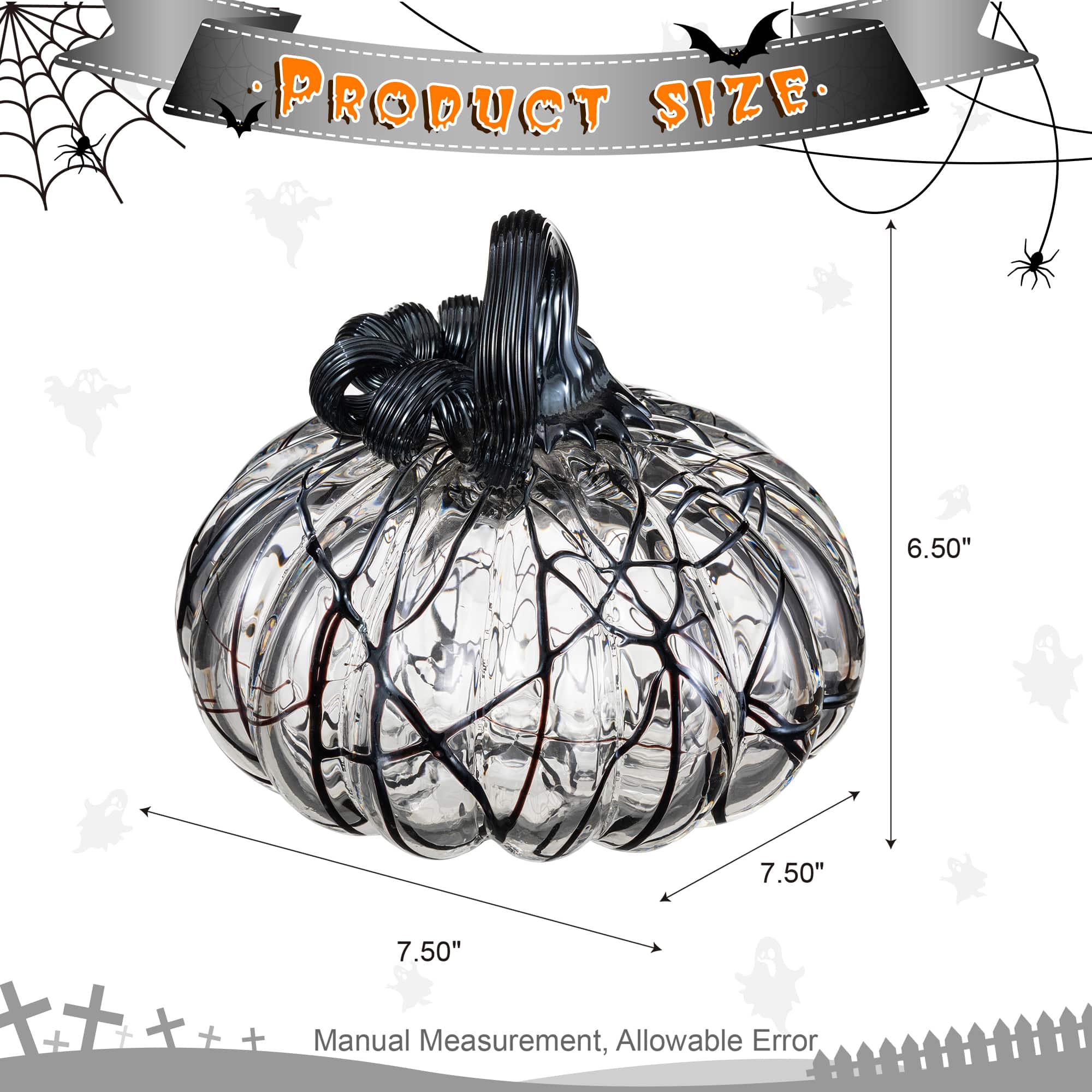 Glitzhome® 7.5" Halloween Abstract Black and White Glass Pumpkin