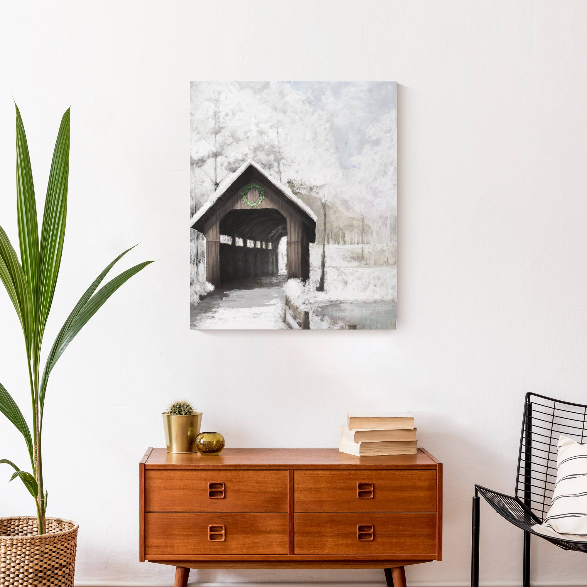 Covered Bridge In Winter 20x24 Canvas Wall Art