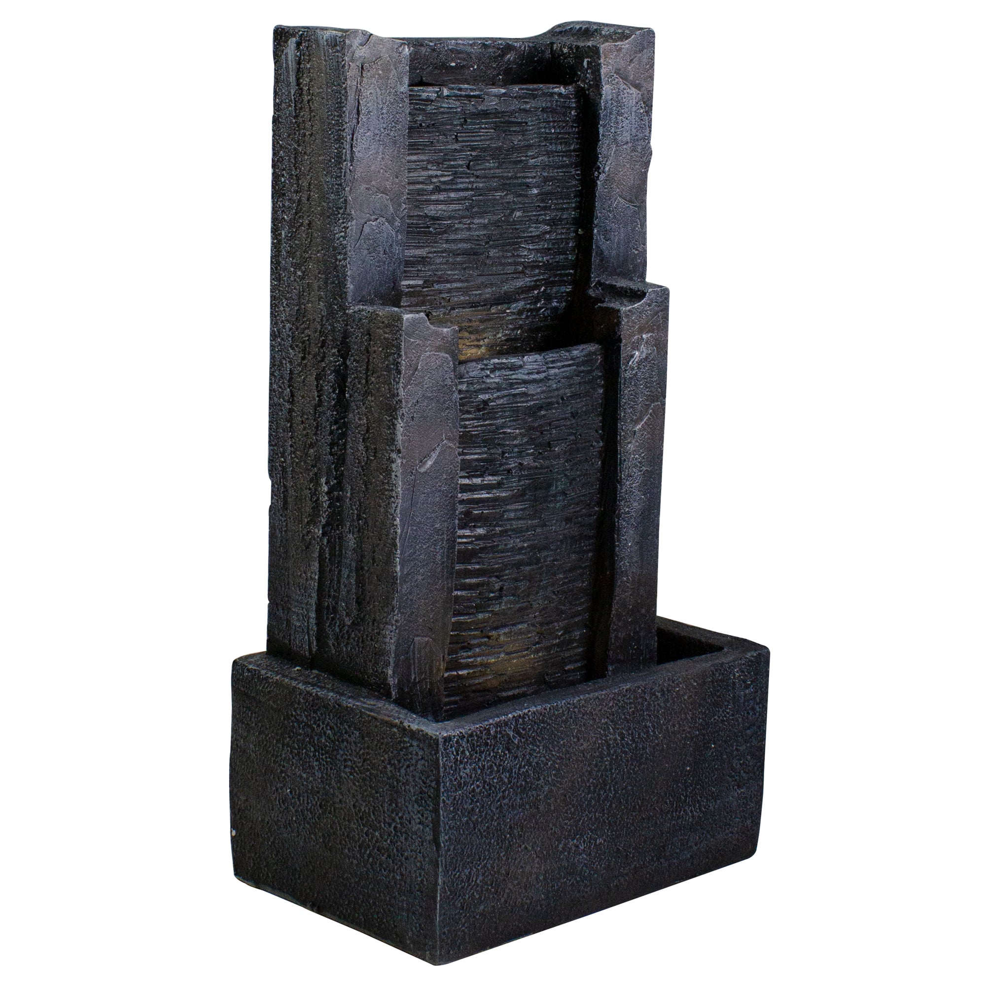 23.5" Black & Gray Modern Lighted Three-Tier Outdoor Garden Water Fountain
