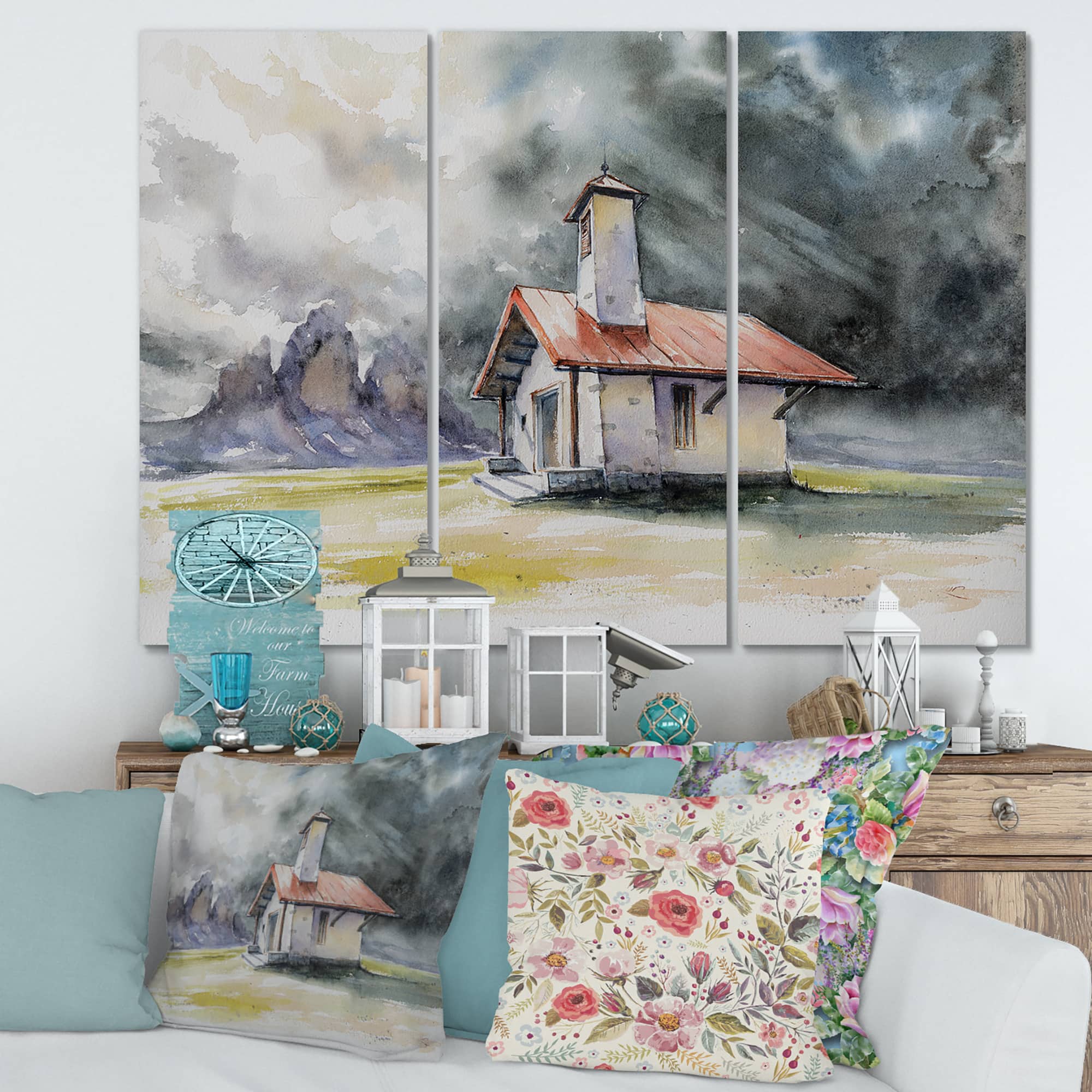 Designart - Rustic House On Mountain Top During Storm - Country Canvas Wall Art Print