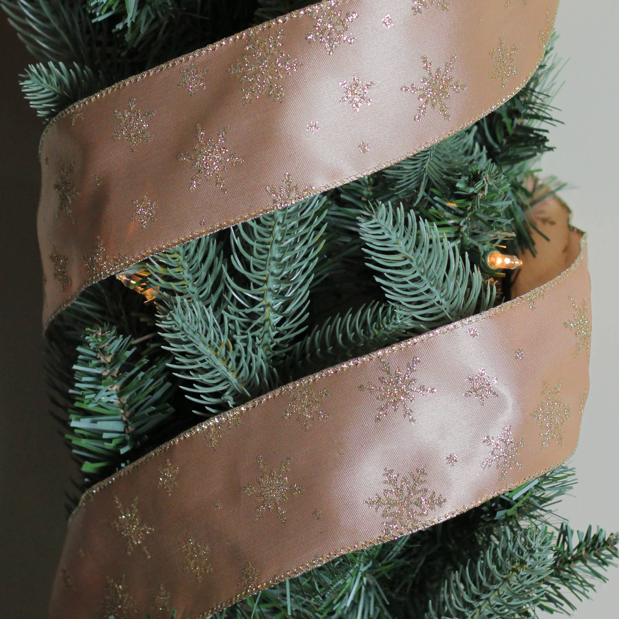 2.5" x 10yd. Wired Sparkling Snowflakes Christmas Ribbon